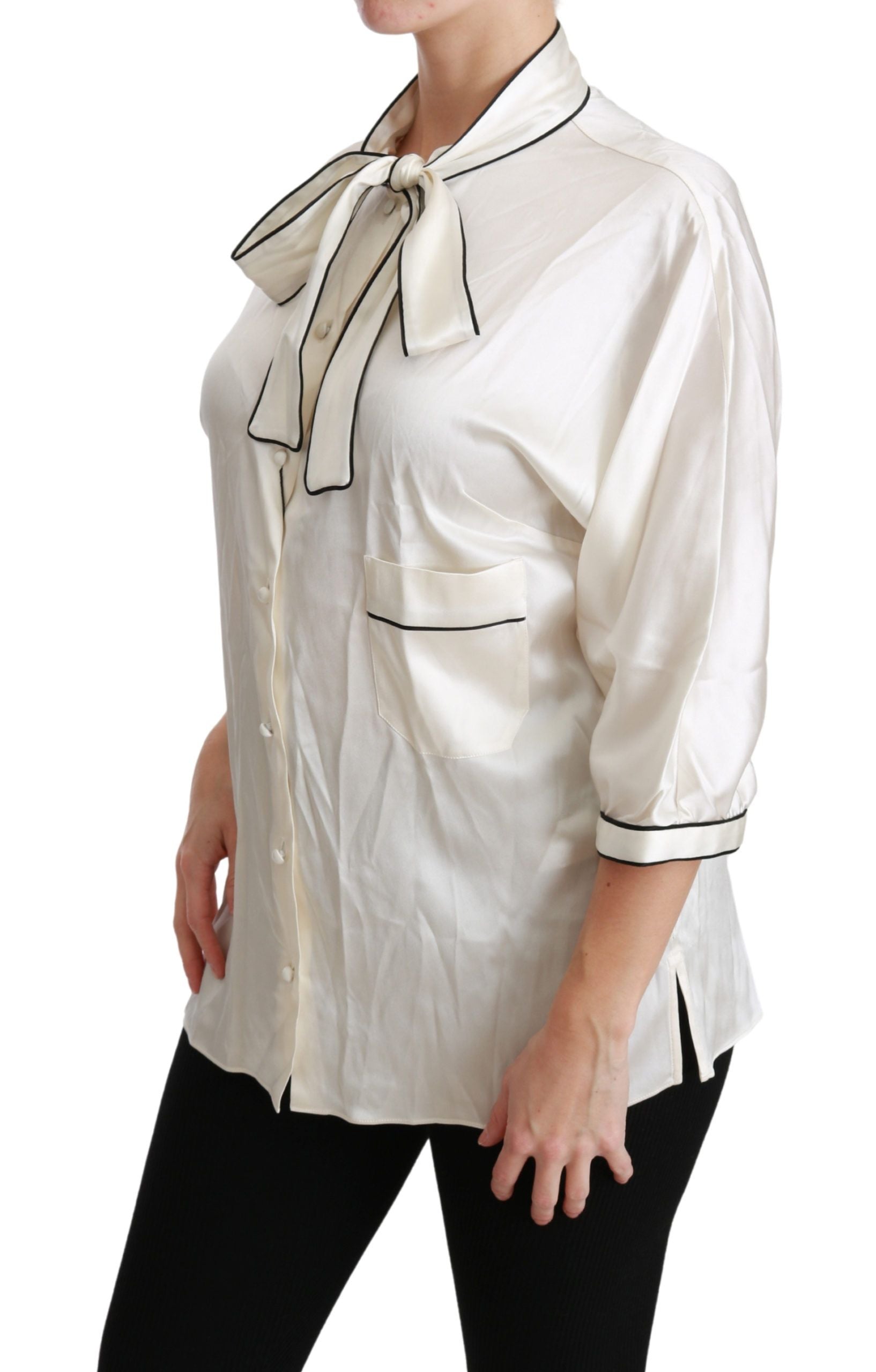 Dolce & Gabbana Elegante beige Seidenbluse mit Schleifenschal