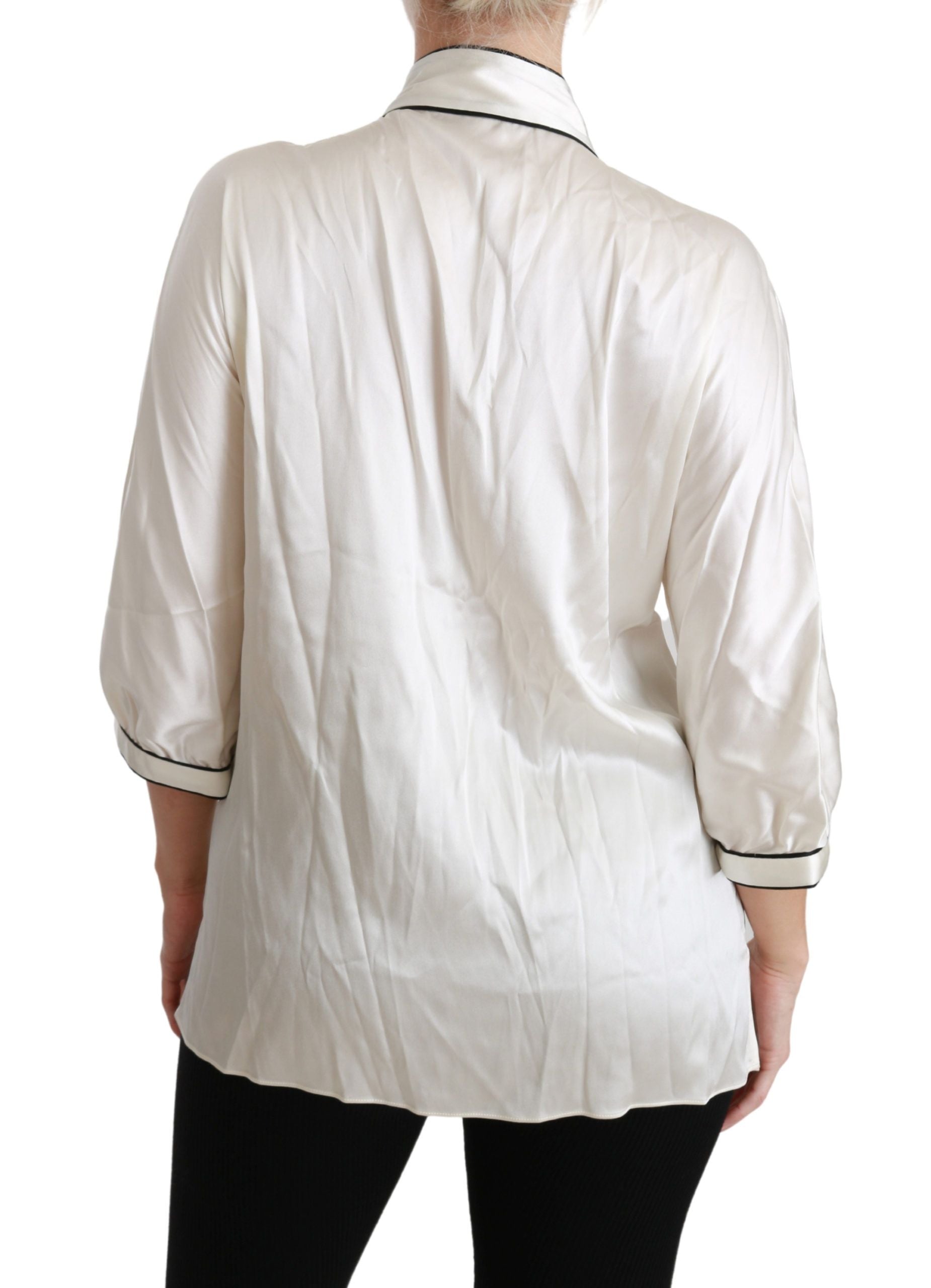 Dolce & Gabbana Elegante beige Seidenbluse mit Schleifenschal