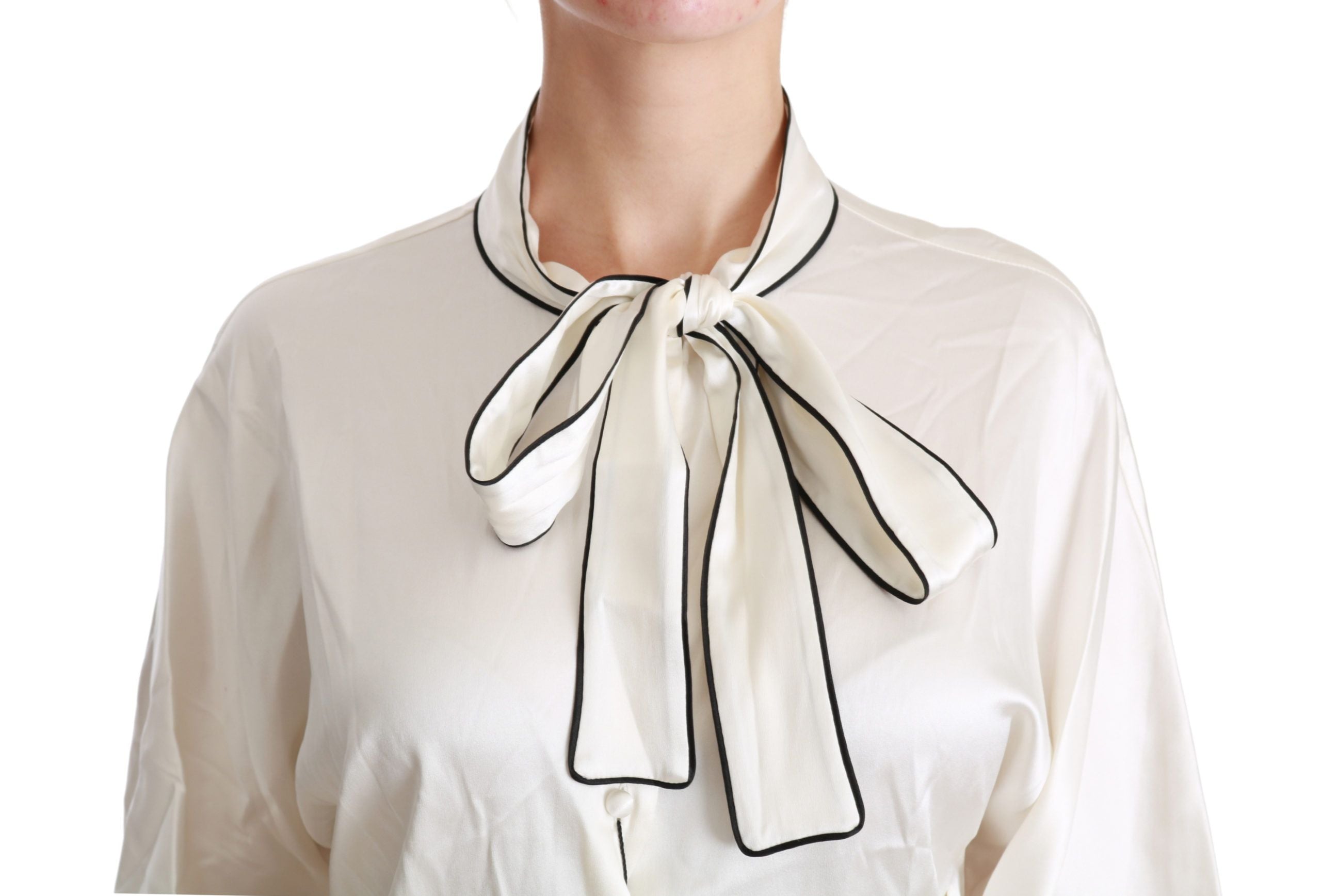 Dolce & Gabbana Elegante beige Seidenbluse mit Schleifenschal