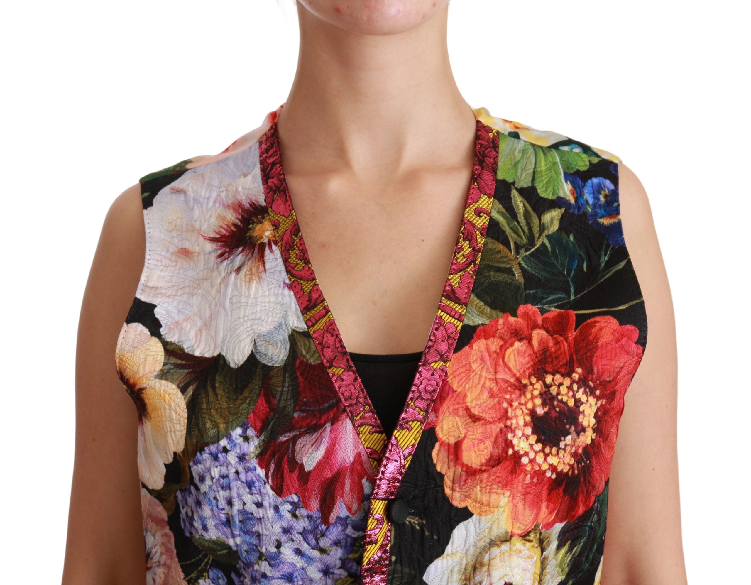 Dolce & Gabbana – Ärmellose Weste aus mehrfarbigem Brokat mit Blumenmuster