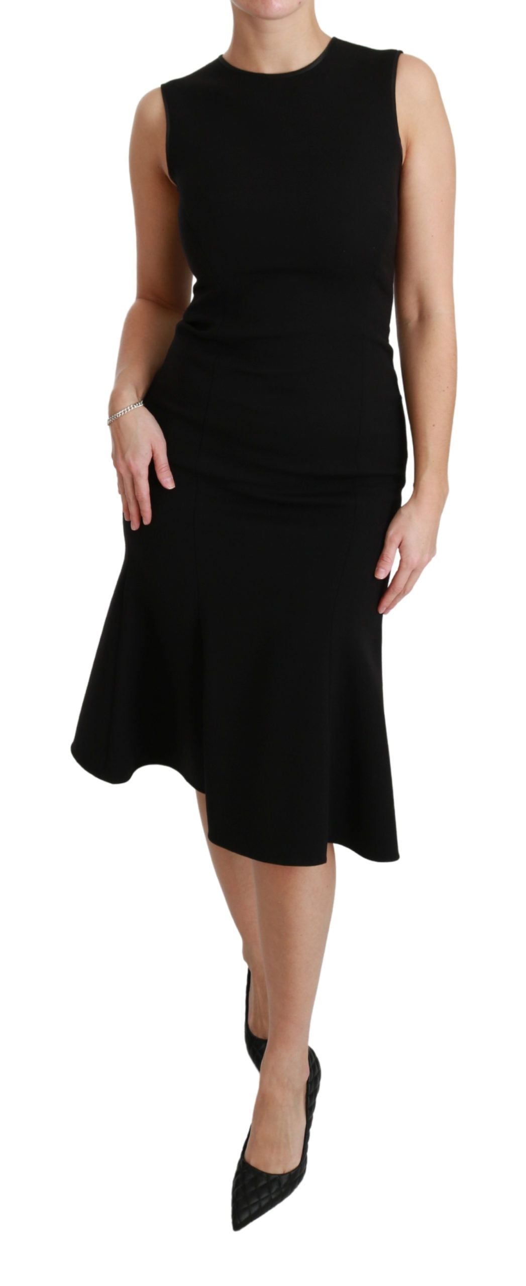 Dolce & Gabbana – Elegantes, schwarzes Fit-Flare-Kleid aus Wollmischung