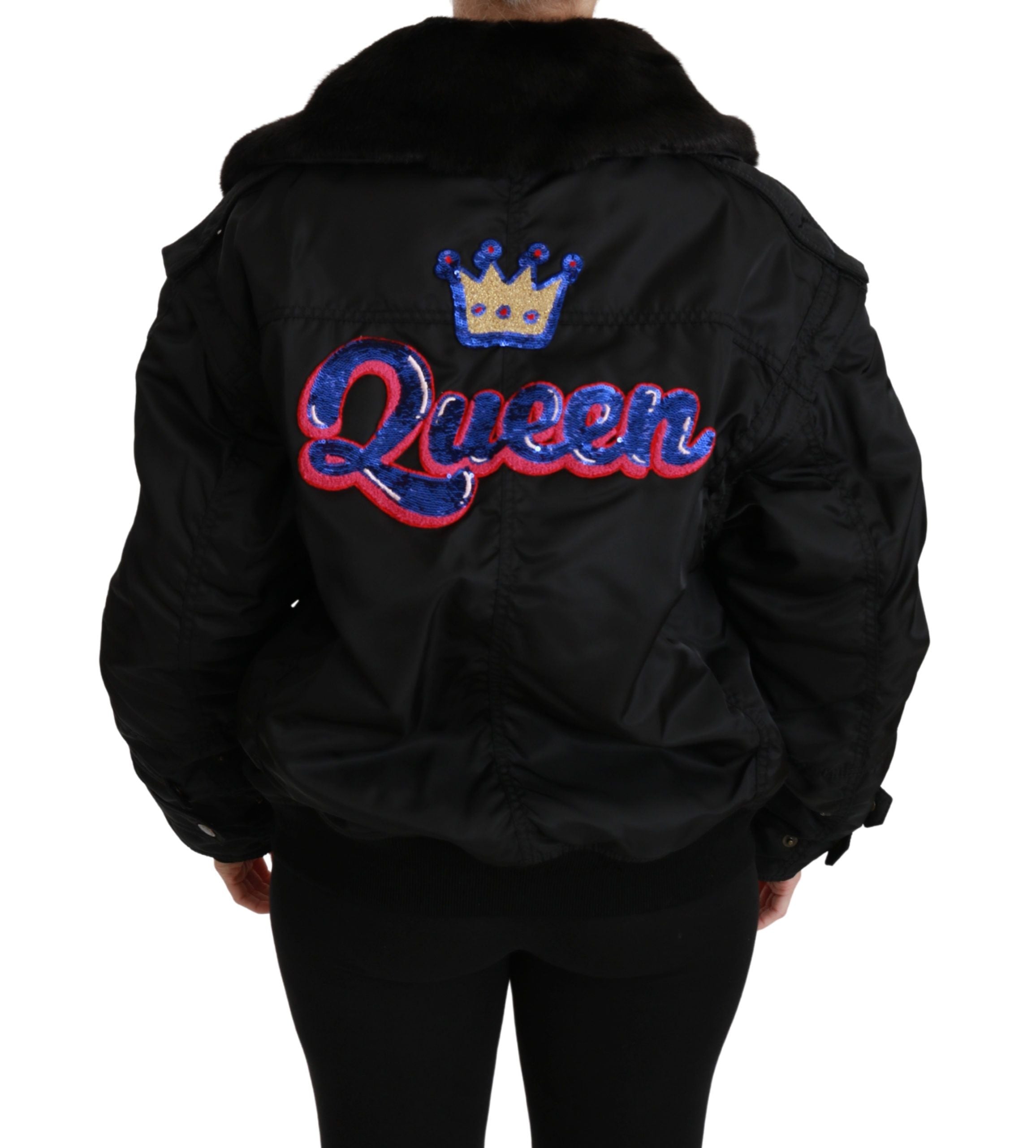 Dolce & Gabbana Elegante schwarze Bomberjacke mit abnehmbaren Details