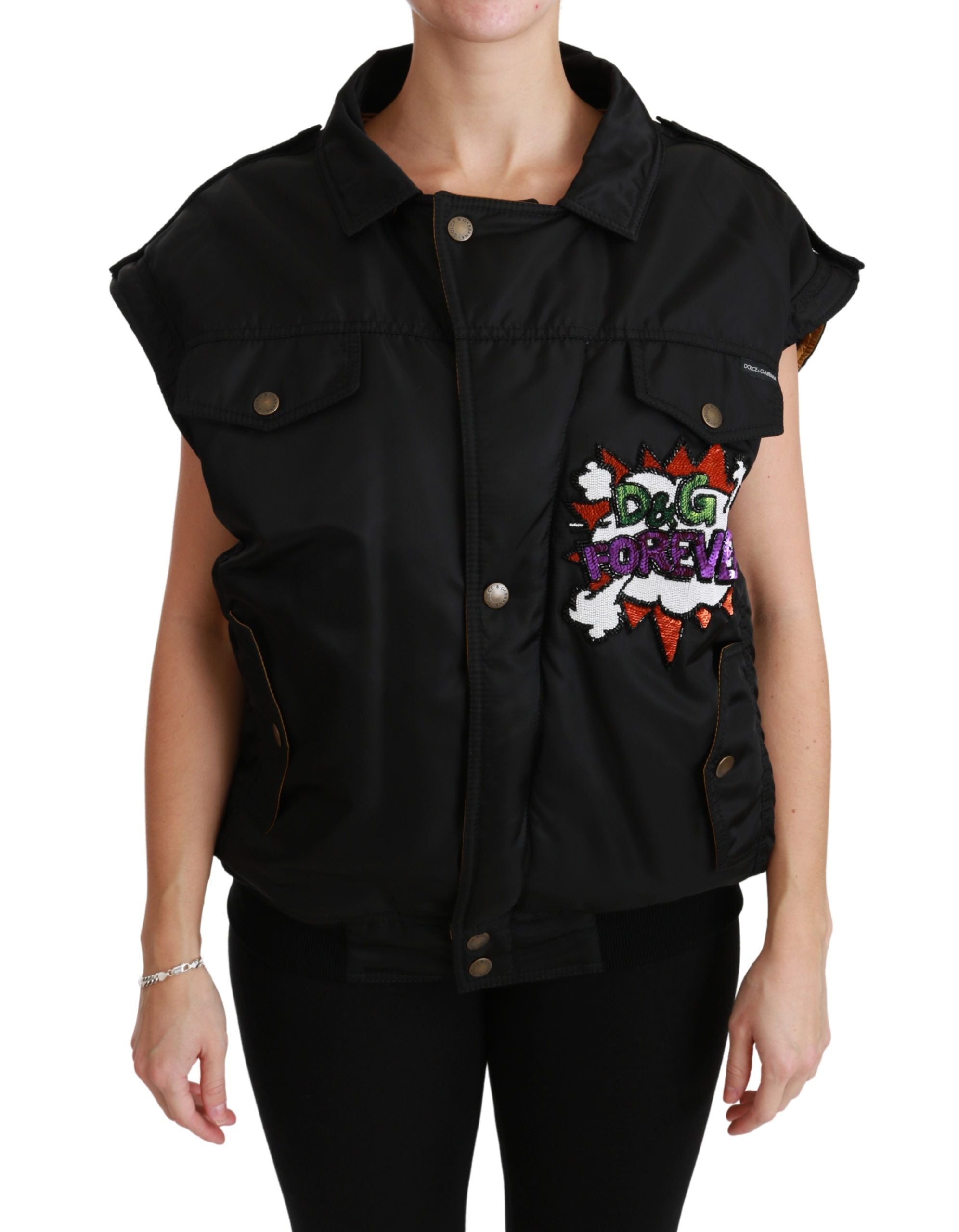Dolce & Gabbana Elegante schwarze Bomberjacke mit abnehmbaren Details