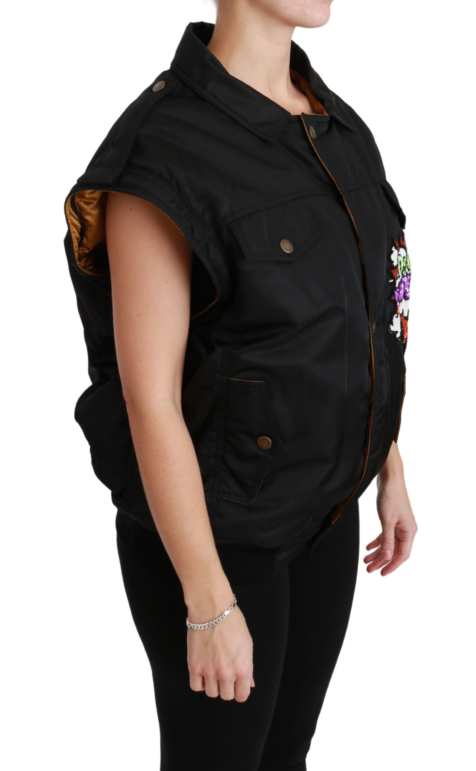 Dolce & Gabbana Elegante schwarze Bomberjacke mit abnehmbaren Details