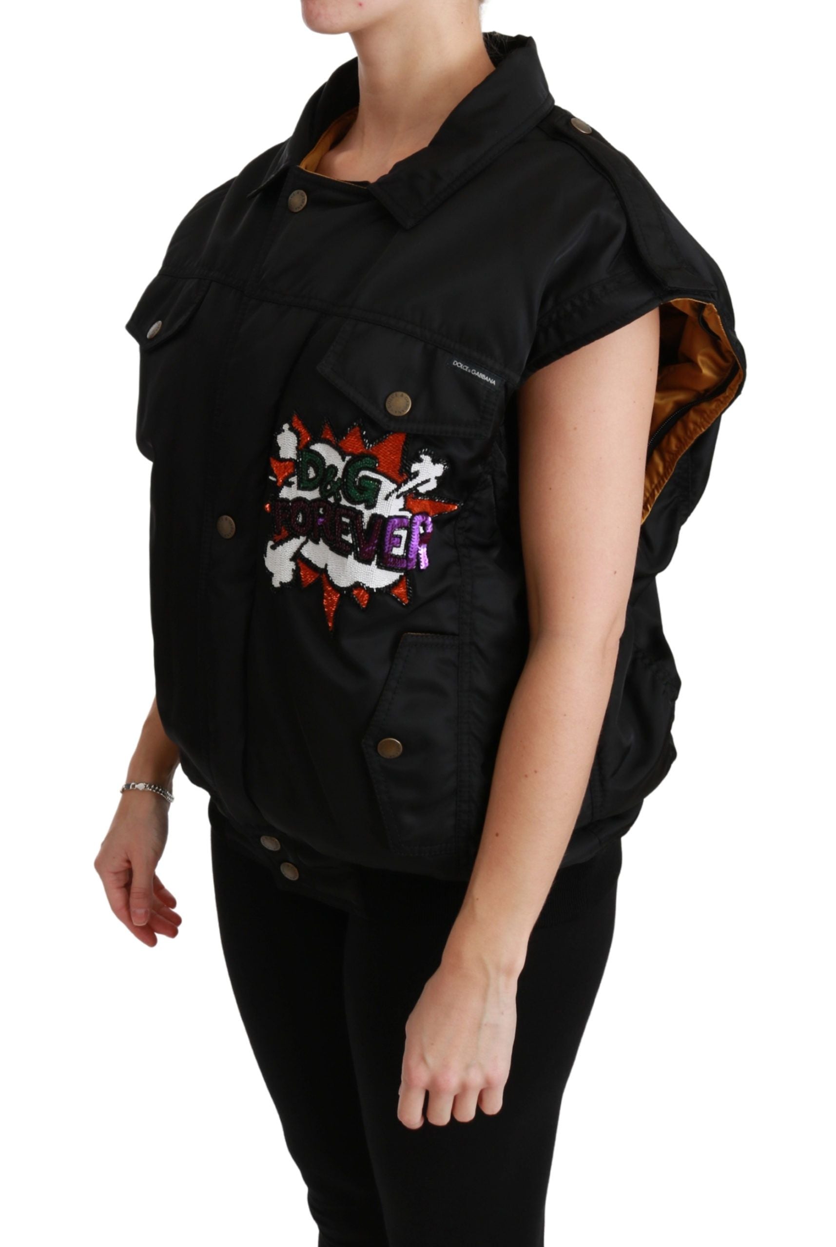 Dolce & Gabbana Elegante schwarze Bomberjacke mit abnehmbaren Details