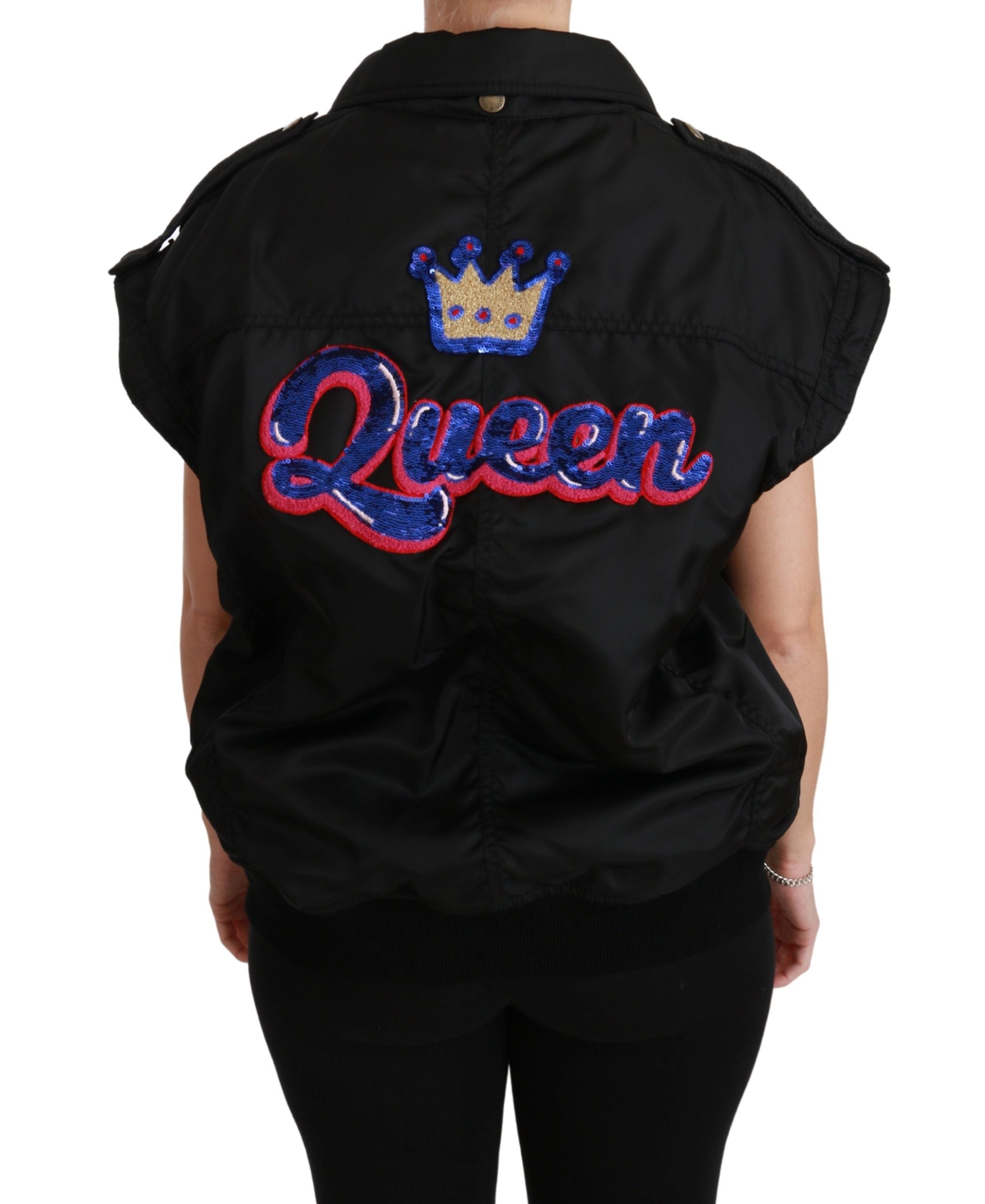 Dolce & Gabbana Elegante schwarze Bomberjacke mit abnehmbaren Details
