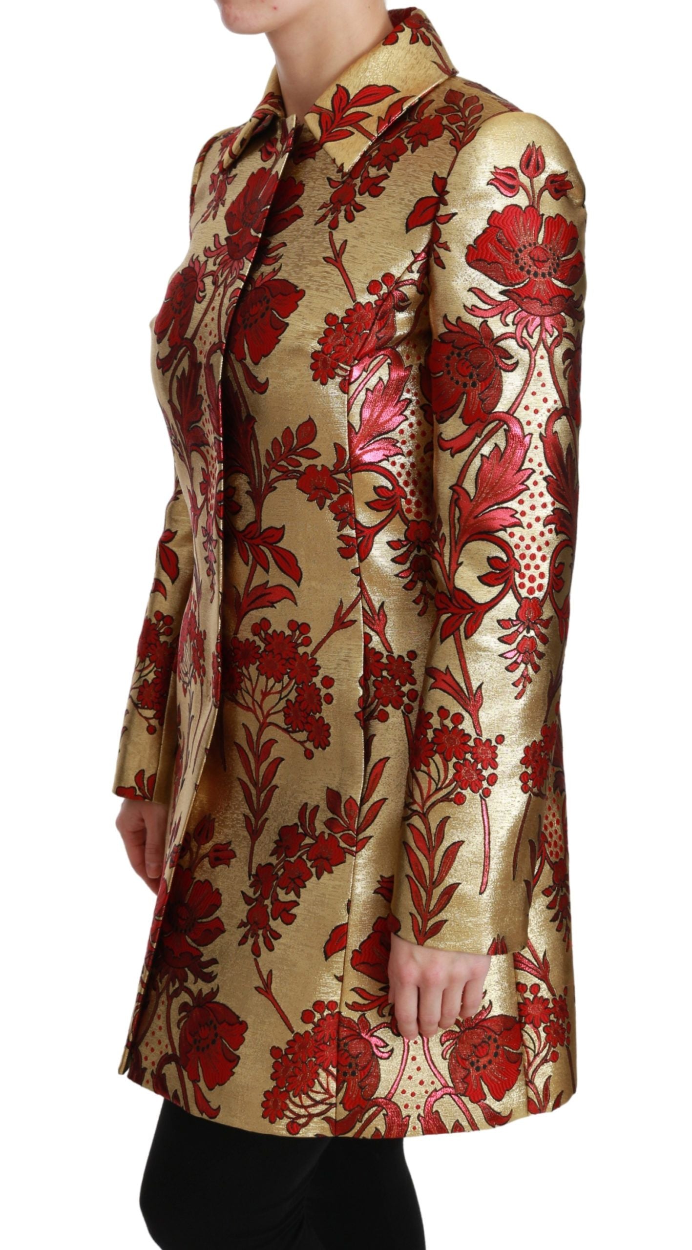 Dolce & Gabbana – Eleganter Trenchcoat aus goldenem Brokat mit Blumenmuster