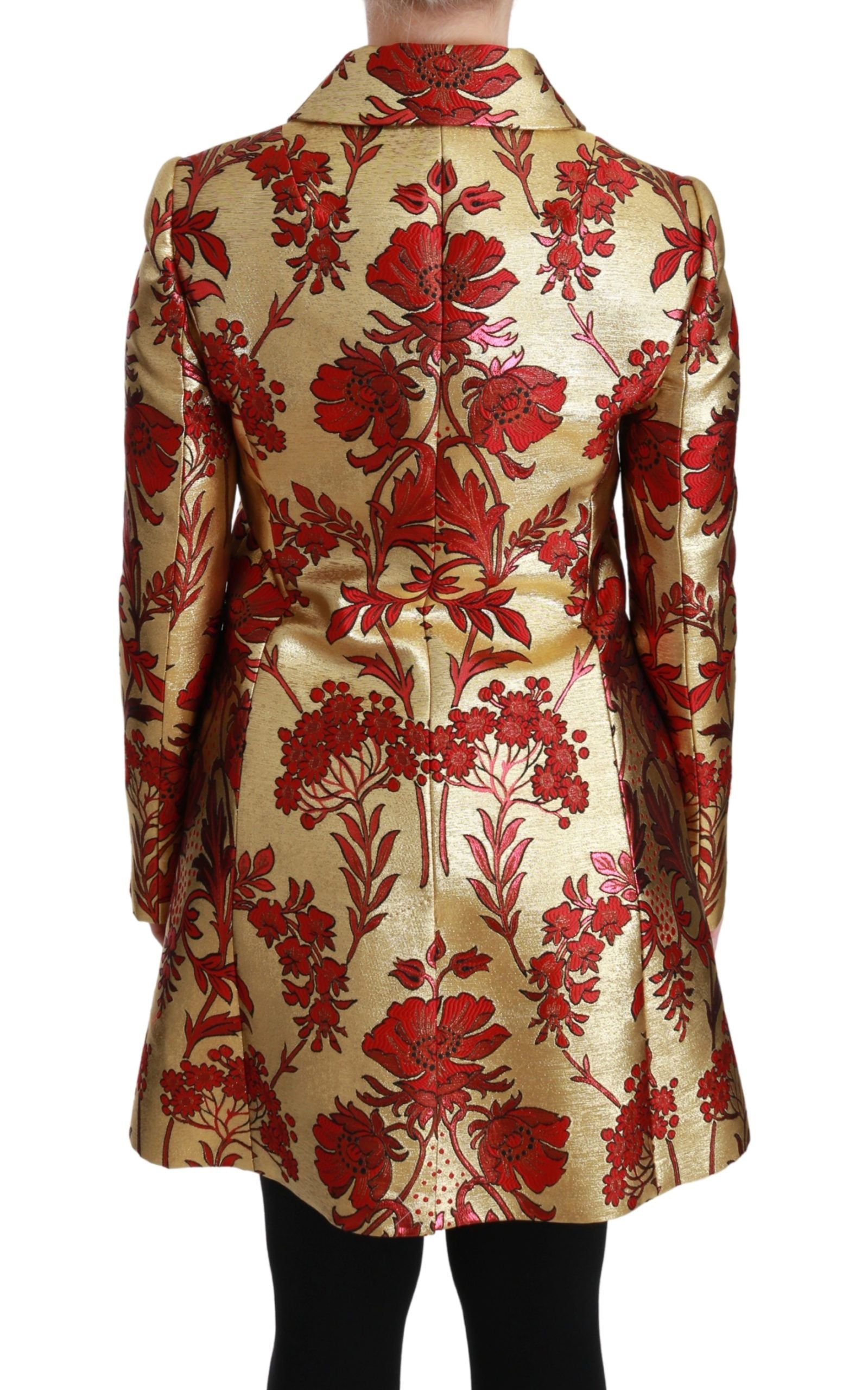 Dolce & Gabbana – Eleganter Trenchcoat aus goldenem Brokat mit Blumenmuster