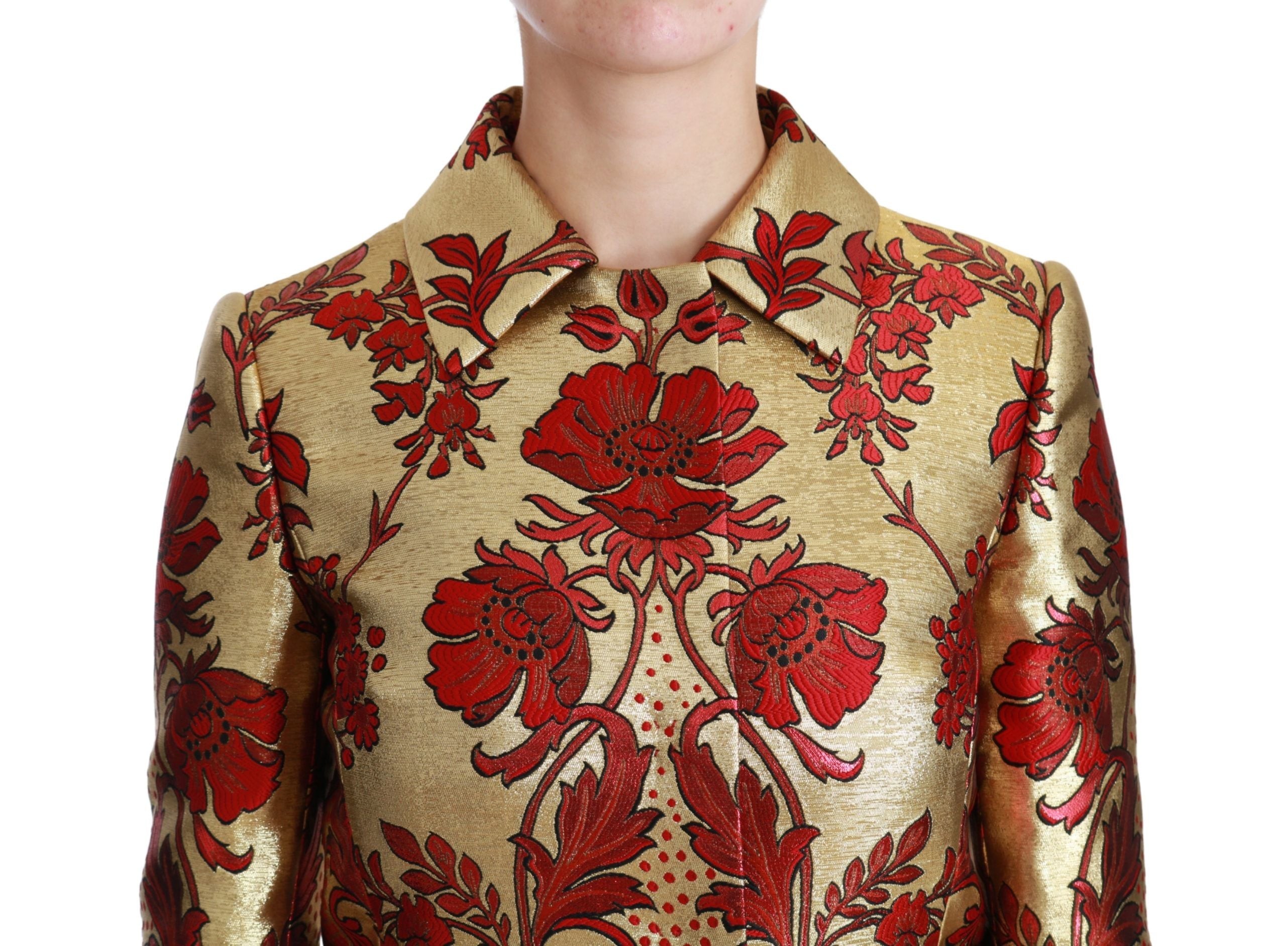 Dolce & Gabbana – Eleganter Trenchcoat aus goldenem Brokat mit Blumenmuster