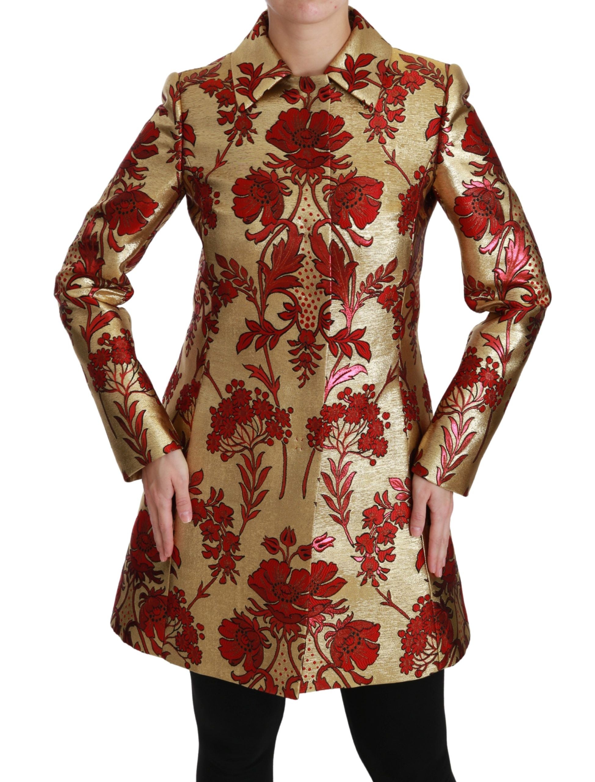 Dolce & Gabbana – Eleganter Trenchcoat aus goldenem Brokat mit Blumenmuster