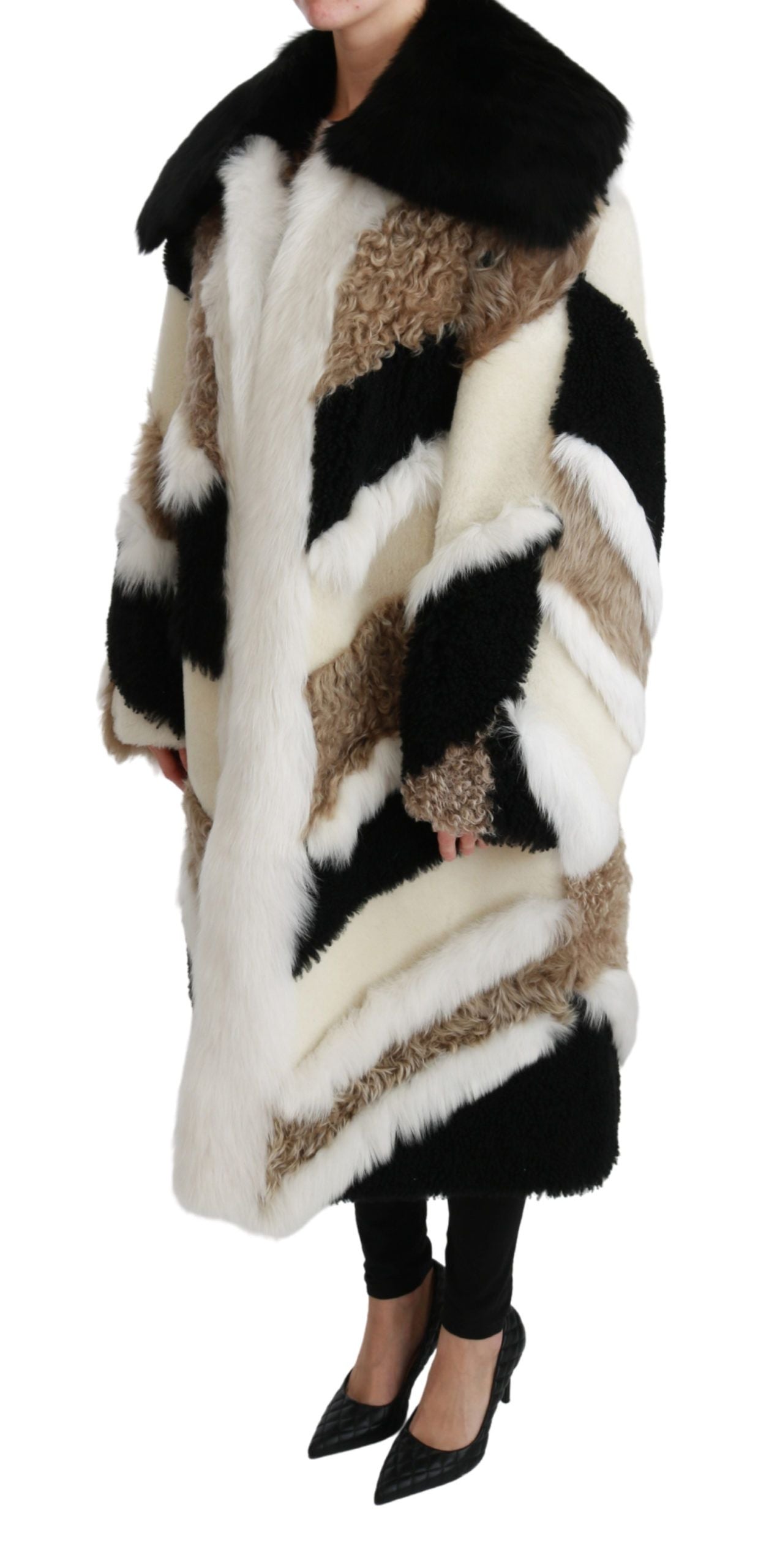 Dolce & Gabbana Eleganter mehrfarbiger Shearling-Cape-Mantel