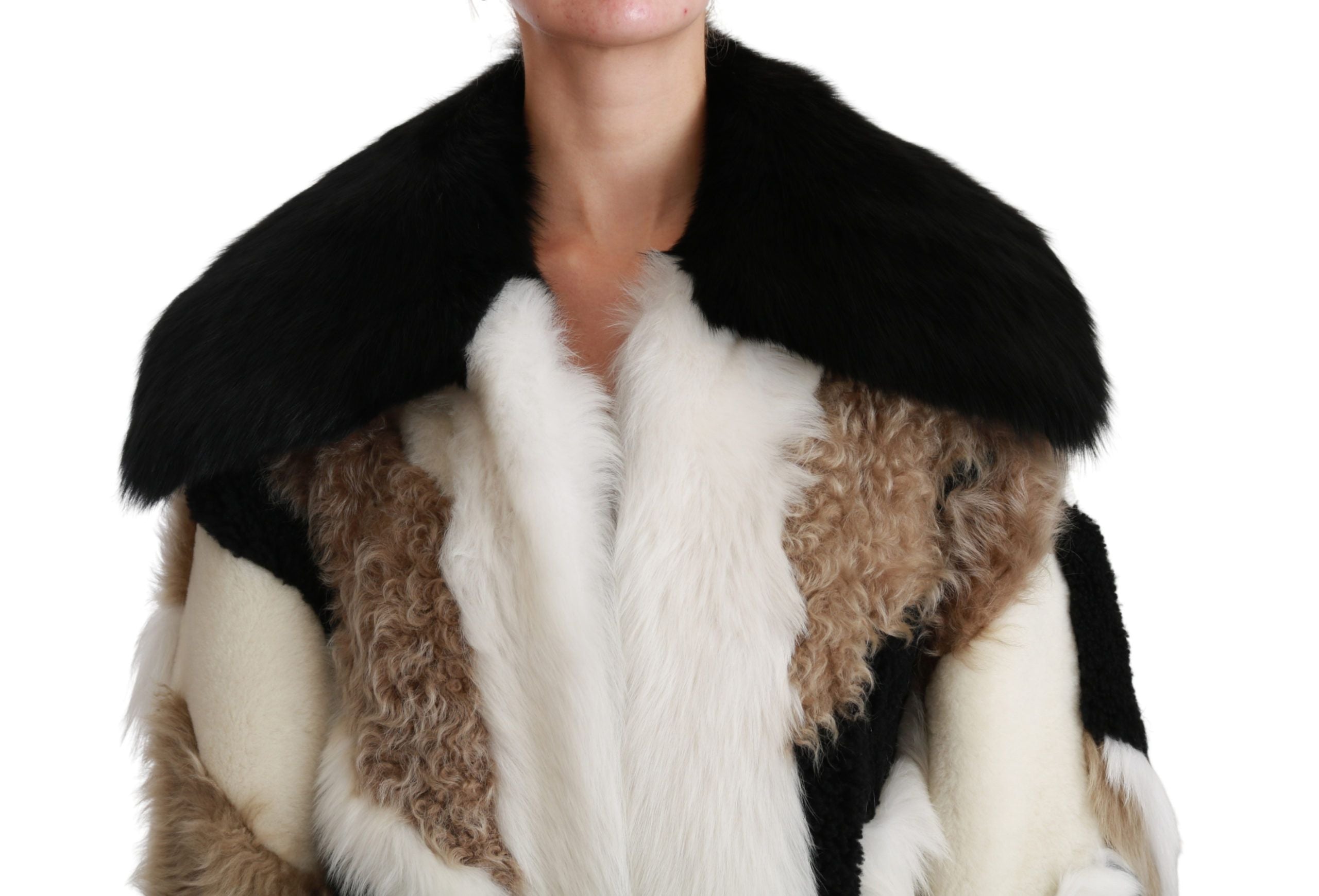 Dolce & Gabbana Eleganter mehrfarbiger Shearling-Cape-Mantel