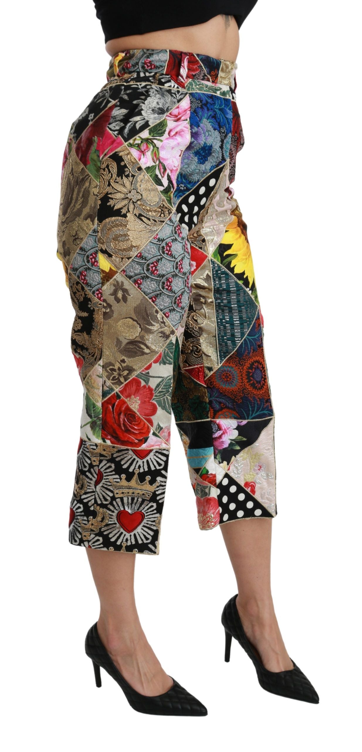 Pantaloni eleganți Dolce & Gabbana, crop, din amestec de mătase, cu talie înaltă