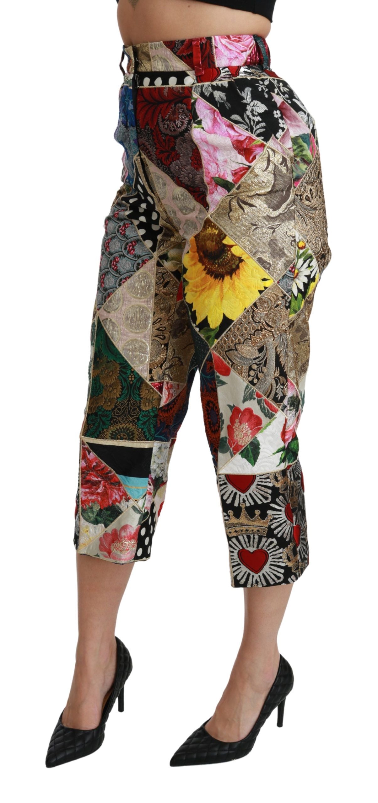 Pantaloni eleganți Dolce & Gabbana, crop, din amestec de mătase, cu talie înaltă