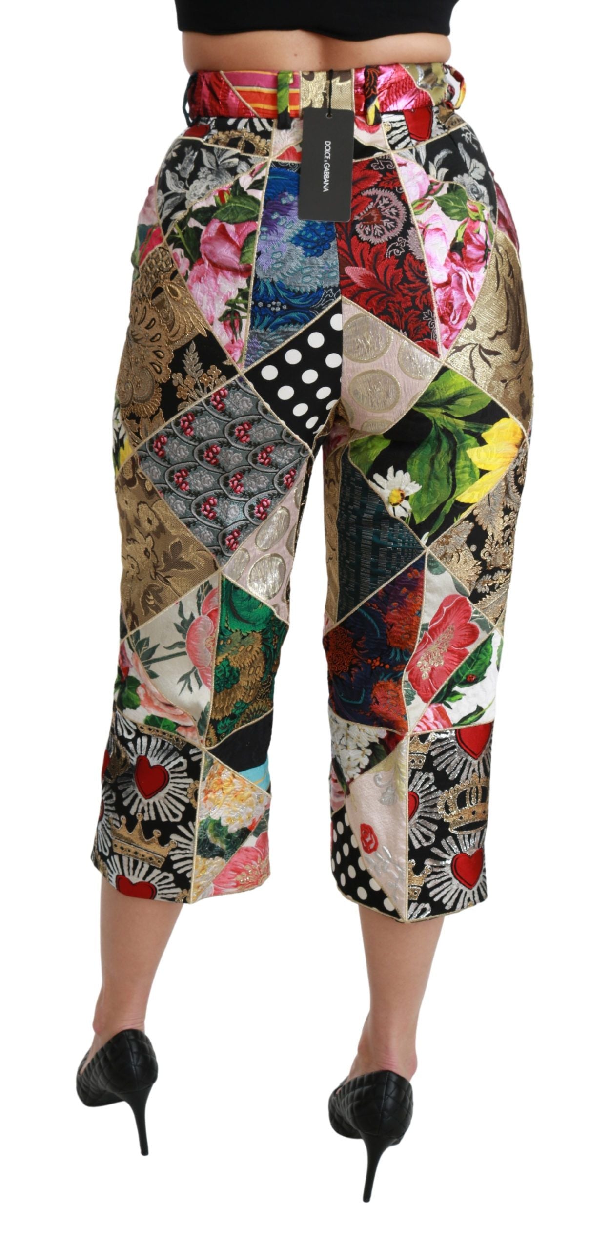 Pantaloni eleganți Dolce & Gabbana, crop, din amestec de mătase, cu talie înaltă