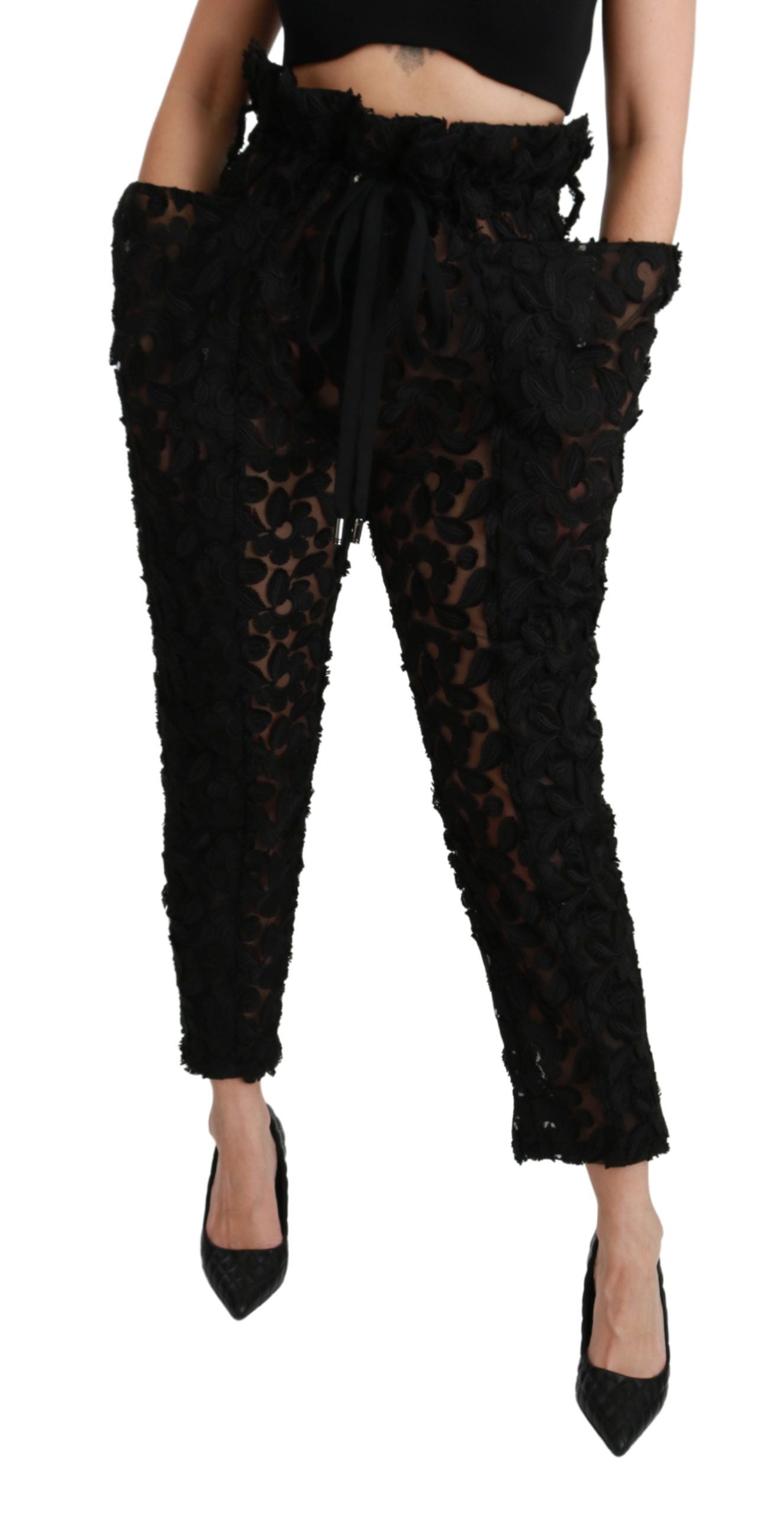 Dolce & Gabbana Schicke konische Spitzenhose mit hoher Taille