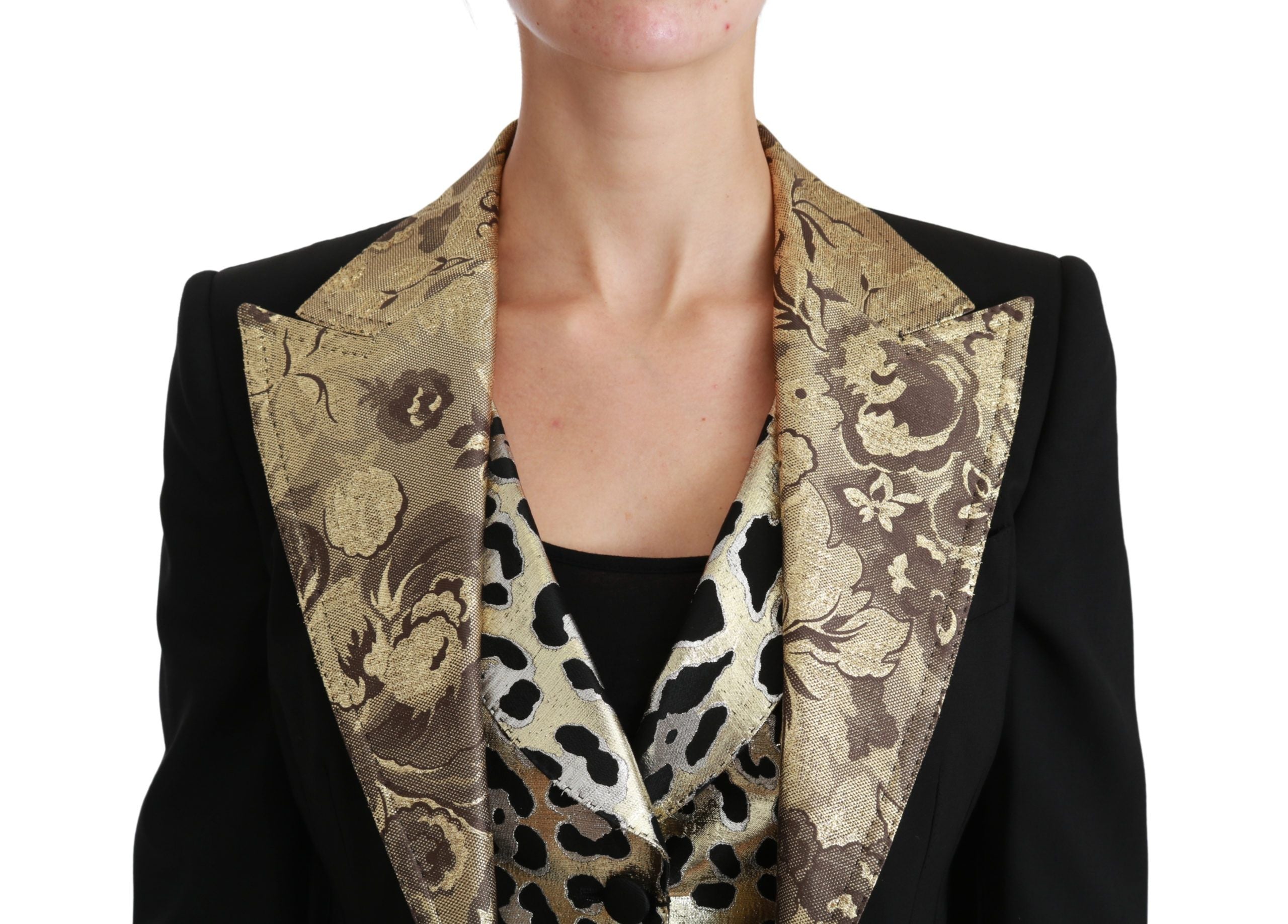 Dolce & Gabbana – Opulentes Ensemble aus Jacke und Weste mit Blumenmuster in Schwarz und Gold