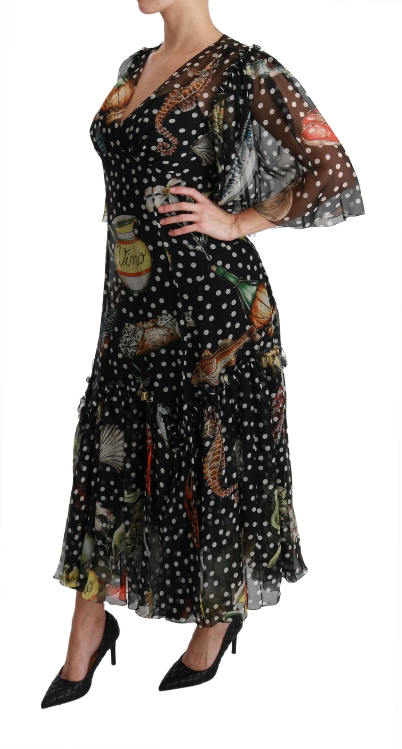 Rochie maxi elegantă din mătase plisată, Dolce & Gabbana, cu model A