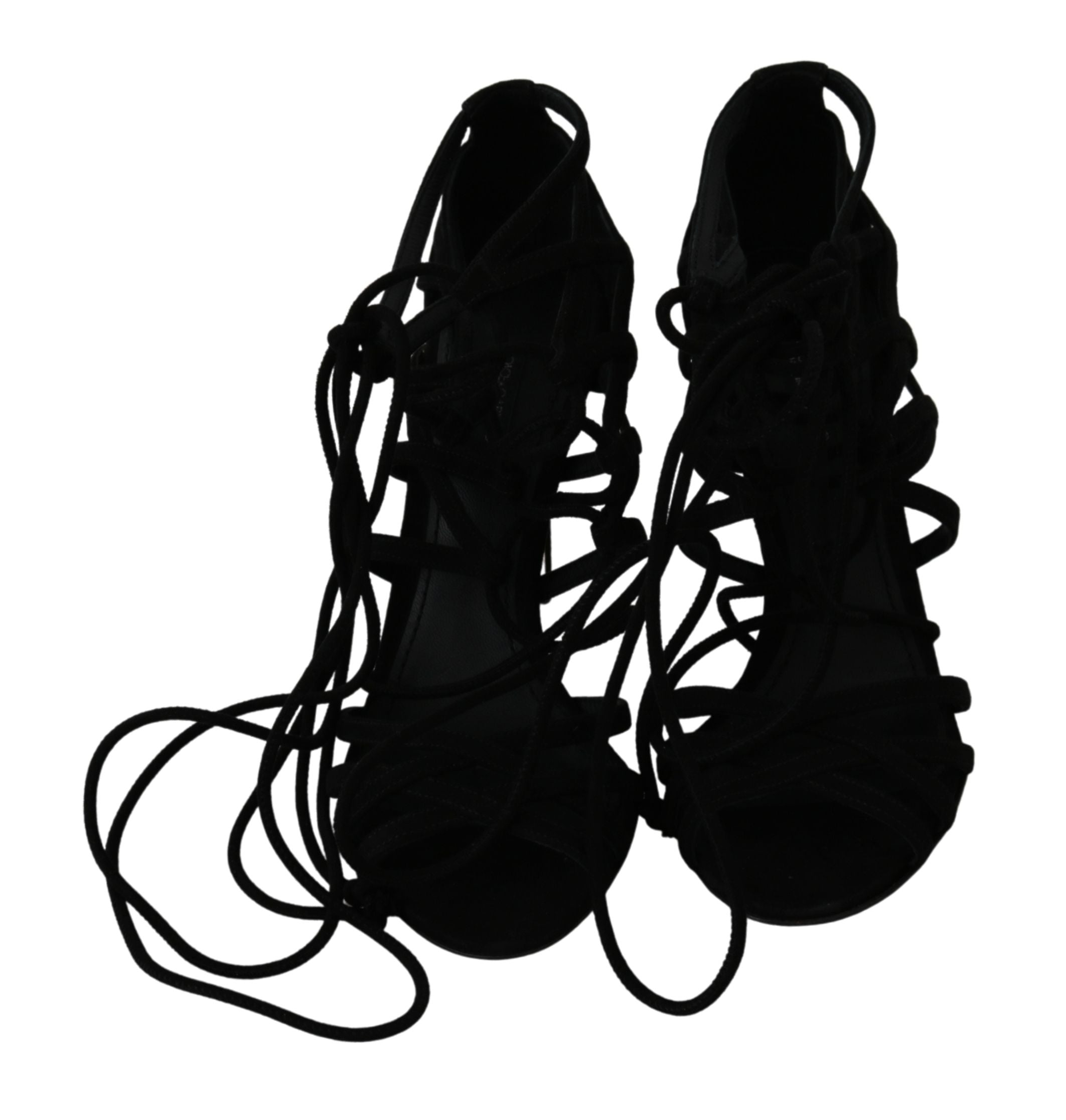 Dolce & Gabbana – Elegante Sandalen mit Stiletto-Absatz und Knöchelriemen aus schwarzem Wildleder