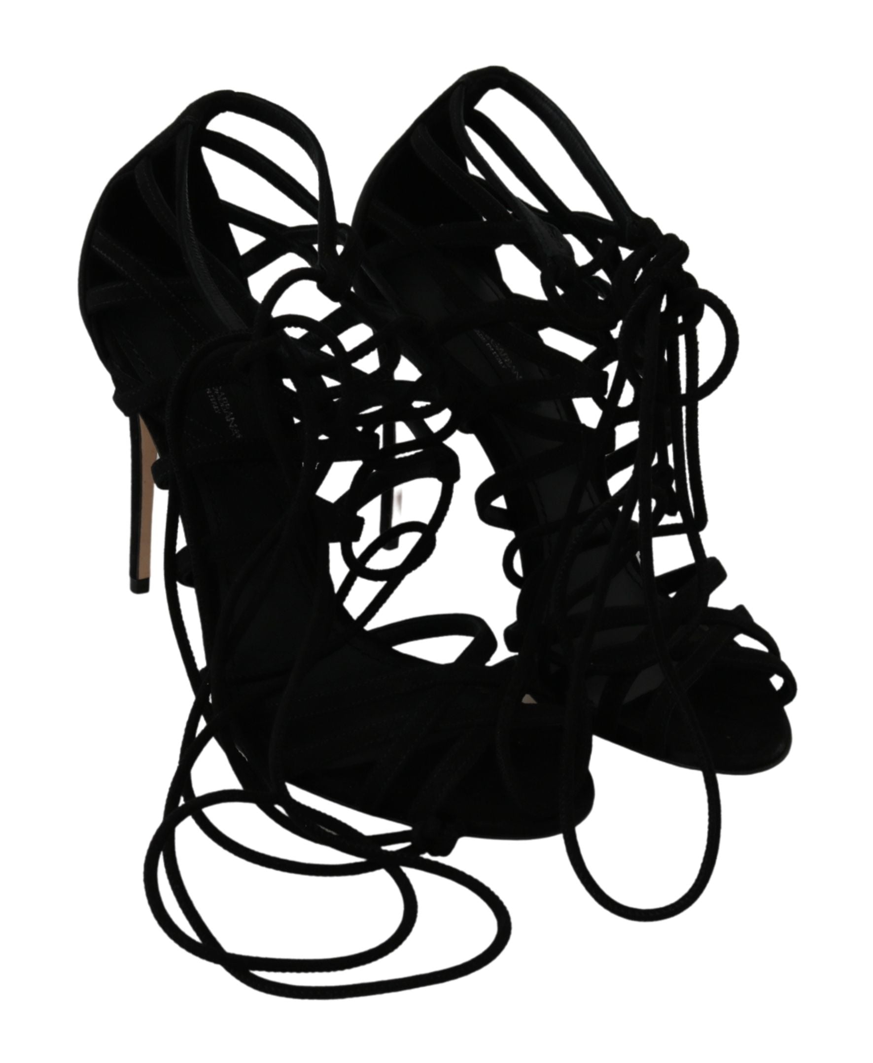 Dolce & Gabbana – Elegante Sandalen mit Stiletto-Absatz und Knöchelriemen aus schwarzem Wildleder