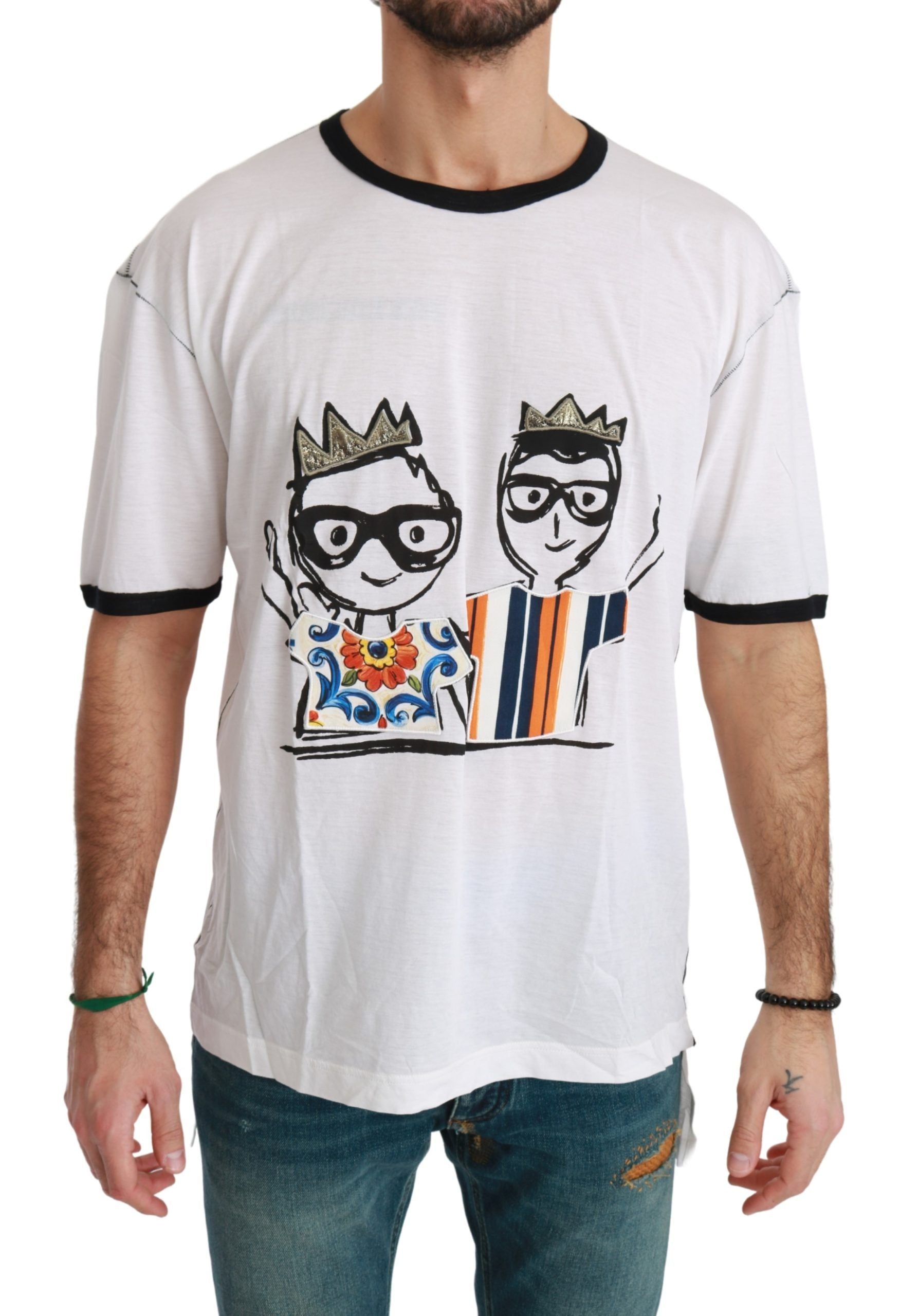 Dolce & Gabbana Elegantes weißes Herren-T-Shirt aus Seidenmischung