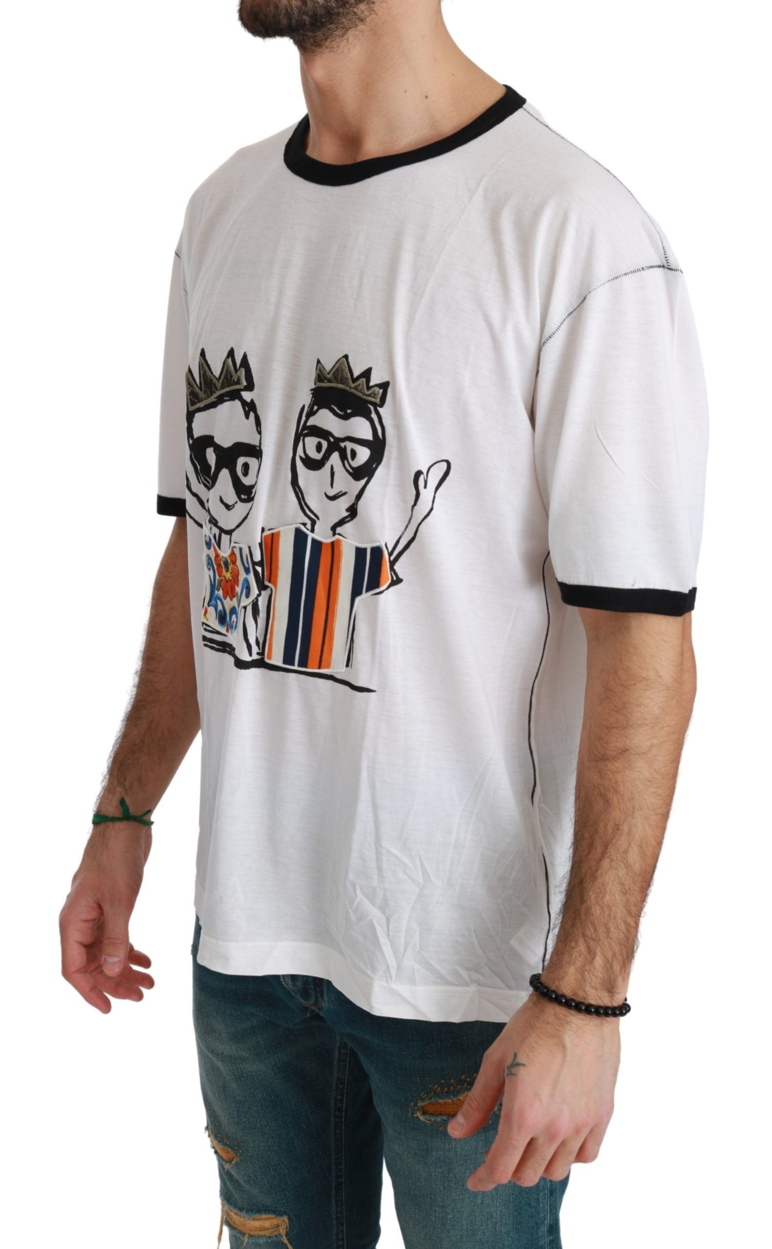 Dolce & Gabbana Elegantes weißes Herren-T-Shirt aus Seidenmischung