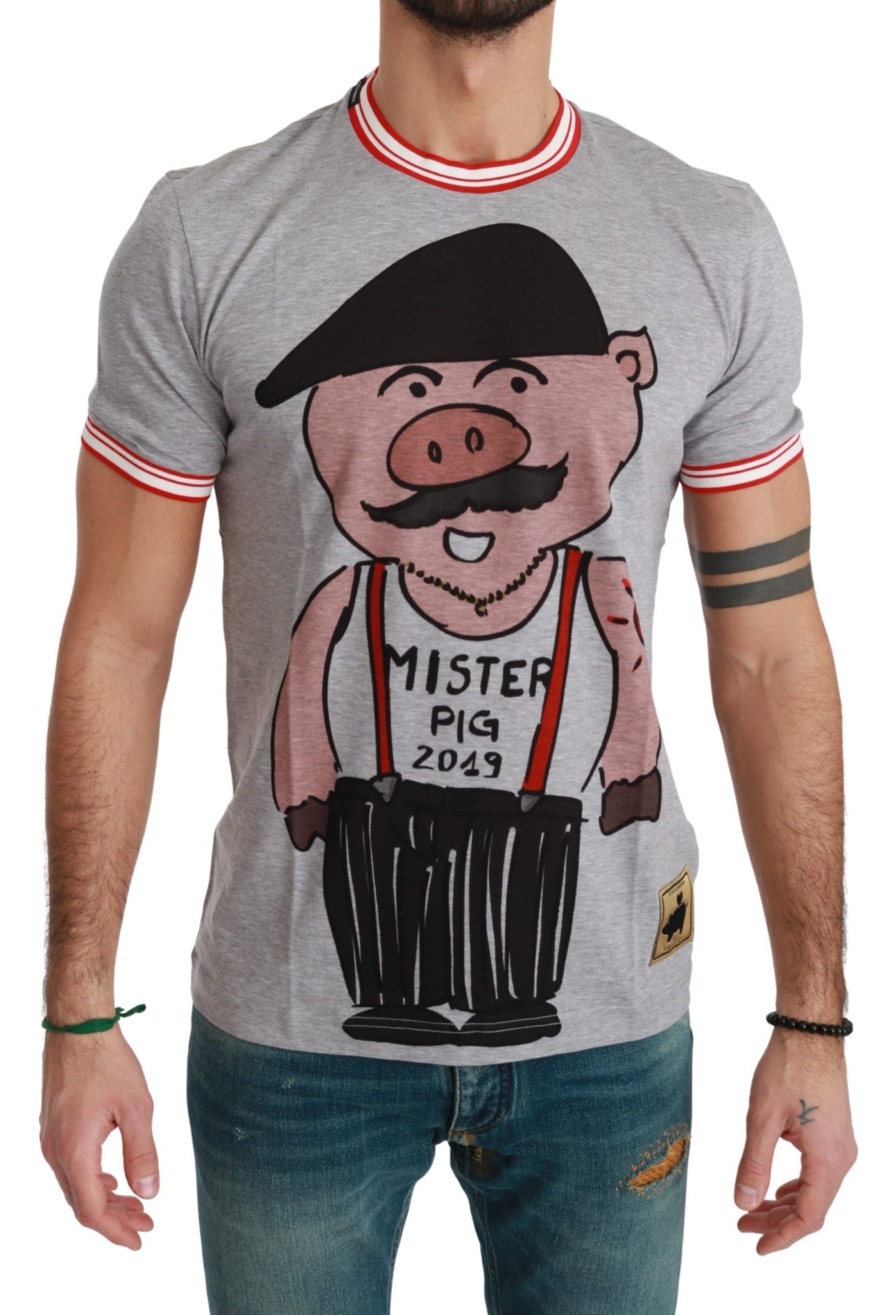 Dolce & Gabbana Schickes graues Baumwoll-T-Shirt mit Year of the Pig-Motiv