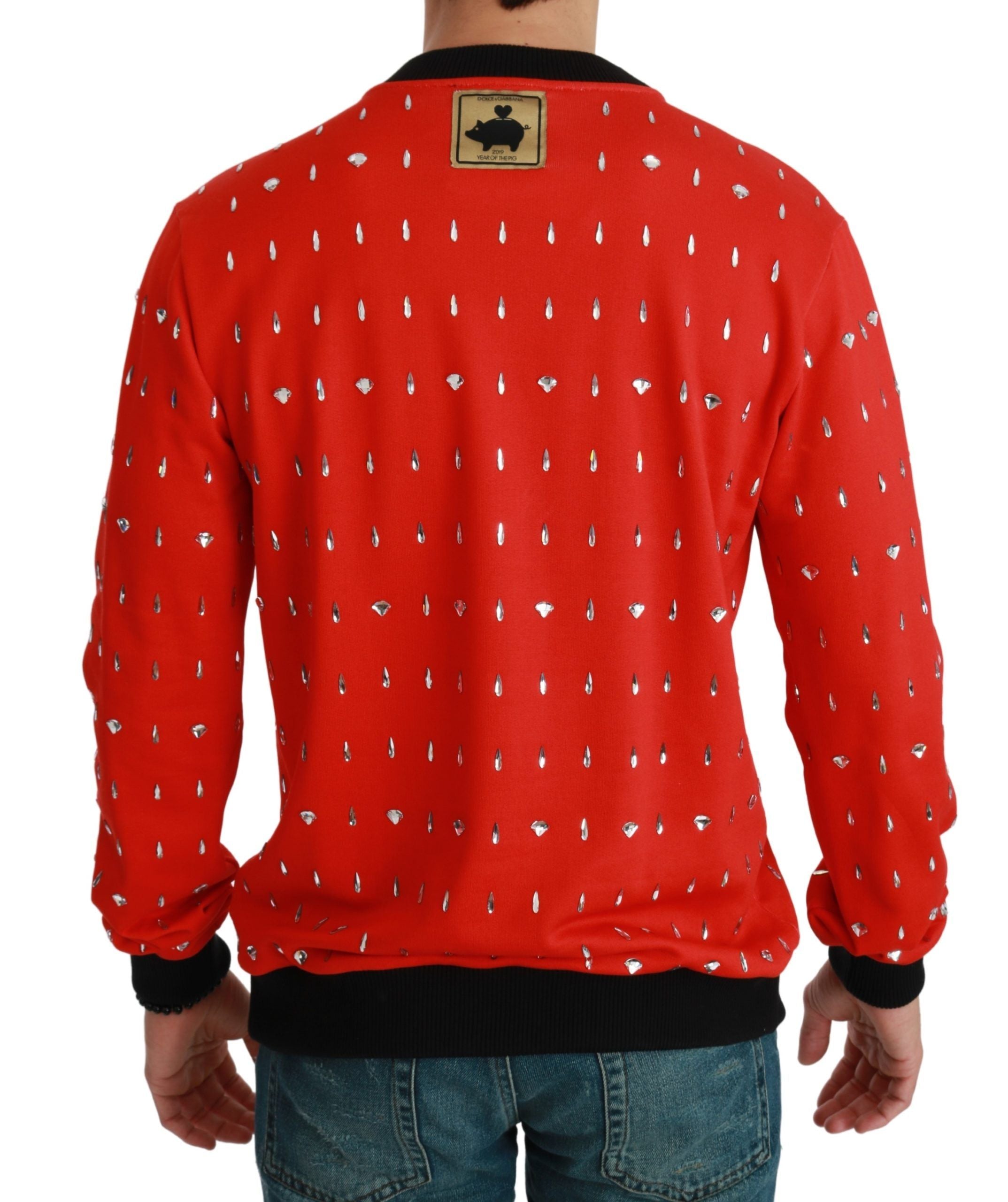 Dolce & Gabbana Eleganter roter Pullover mit Kristallverzierung