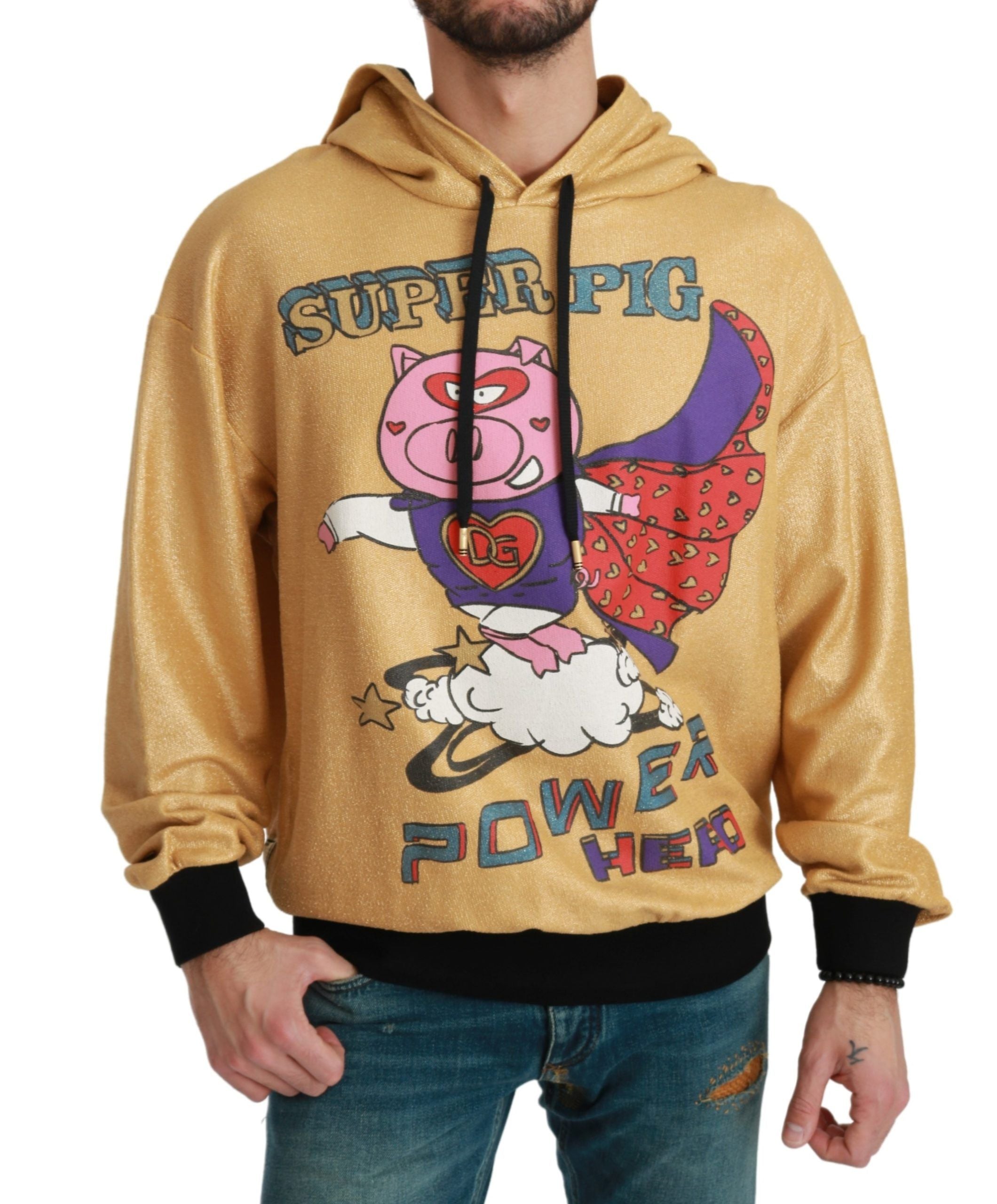 Dolce & Gabbana Exquisiter goldener Baumwollpullover mit Kapuze