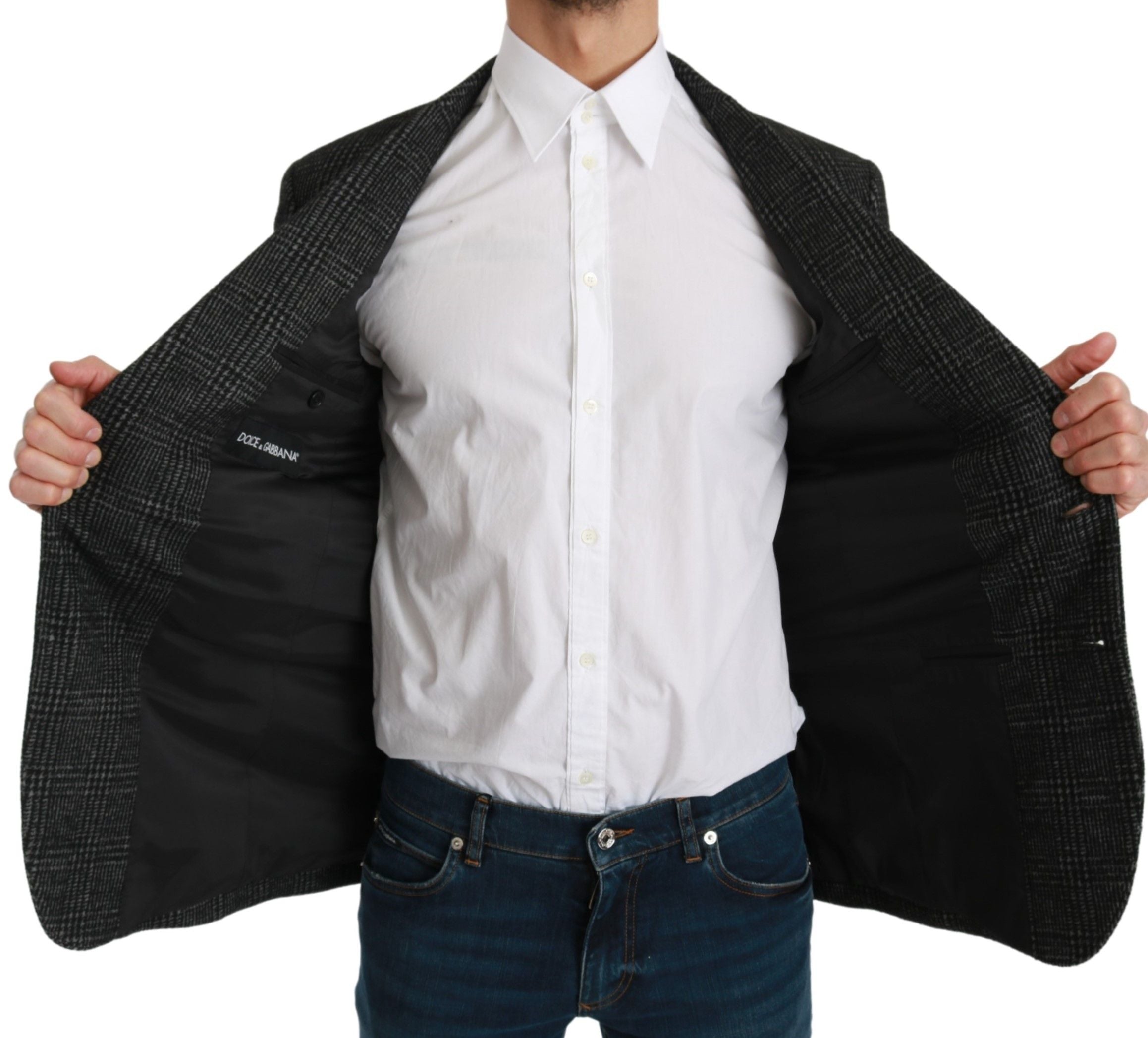 Dolce & Gabbana Eleganter grau karierter Slim Fit Blazer