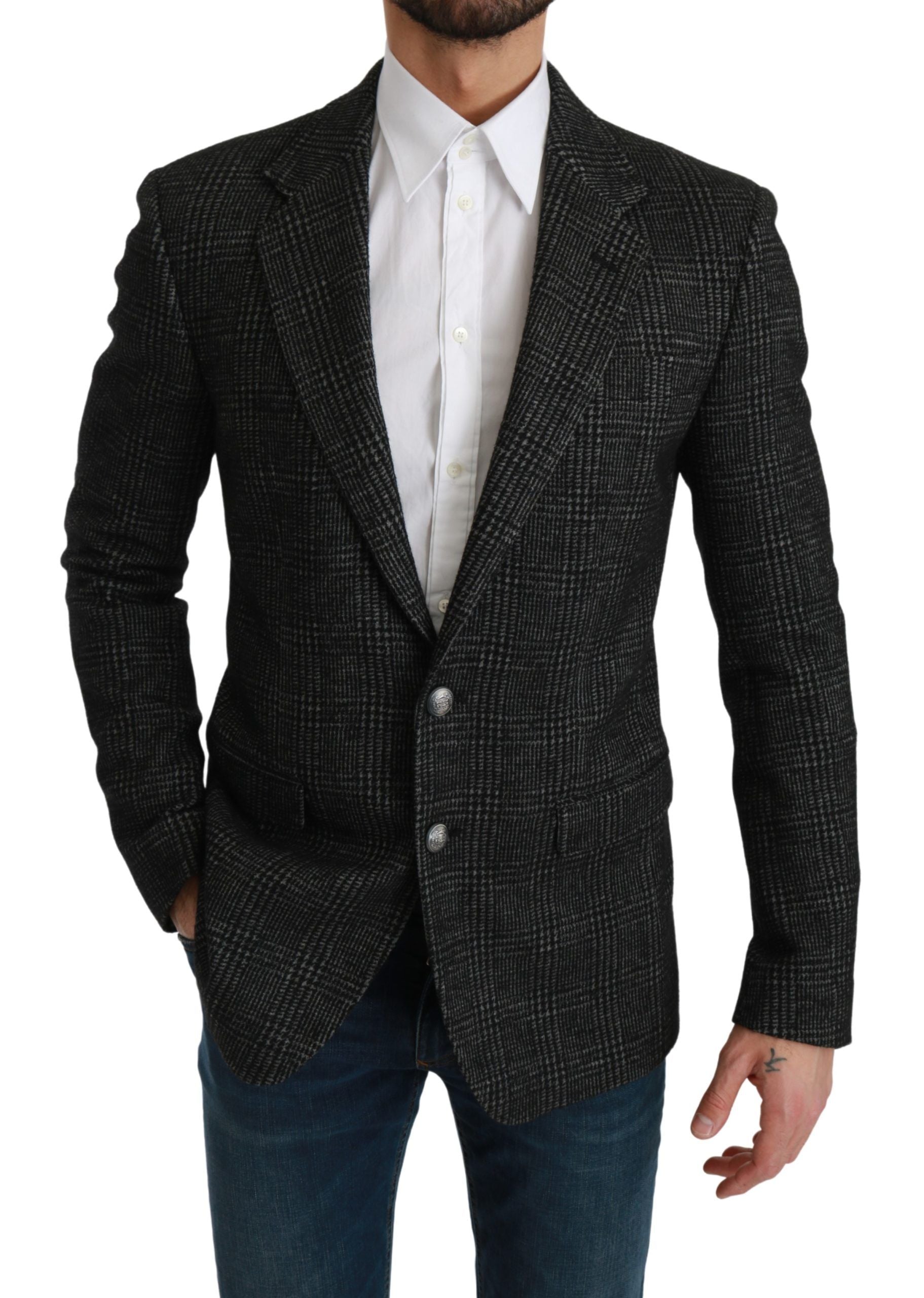 Dolce & Gabbana Eleganter grau karierter Slim Fit Blazer