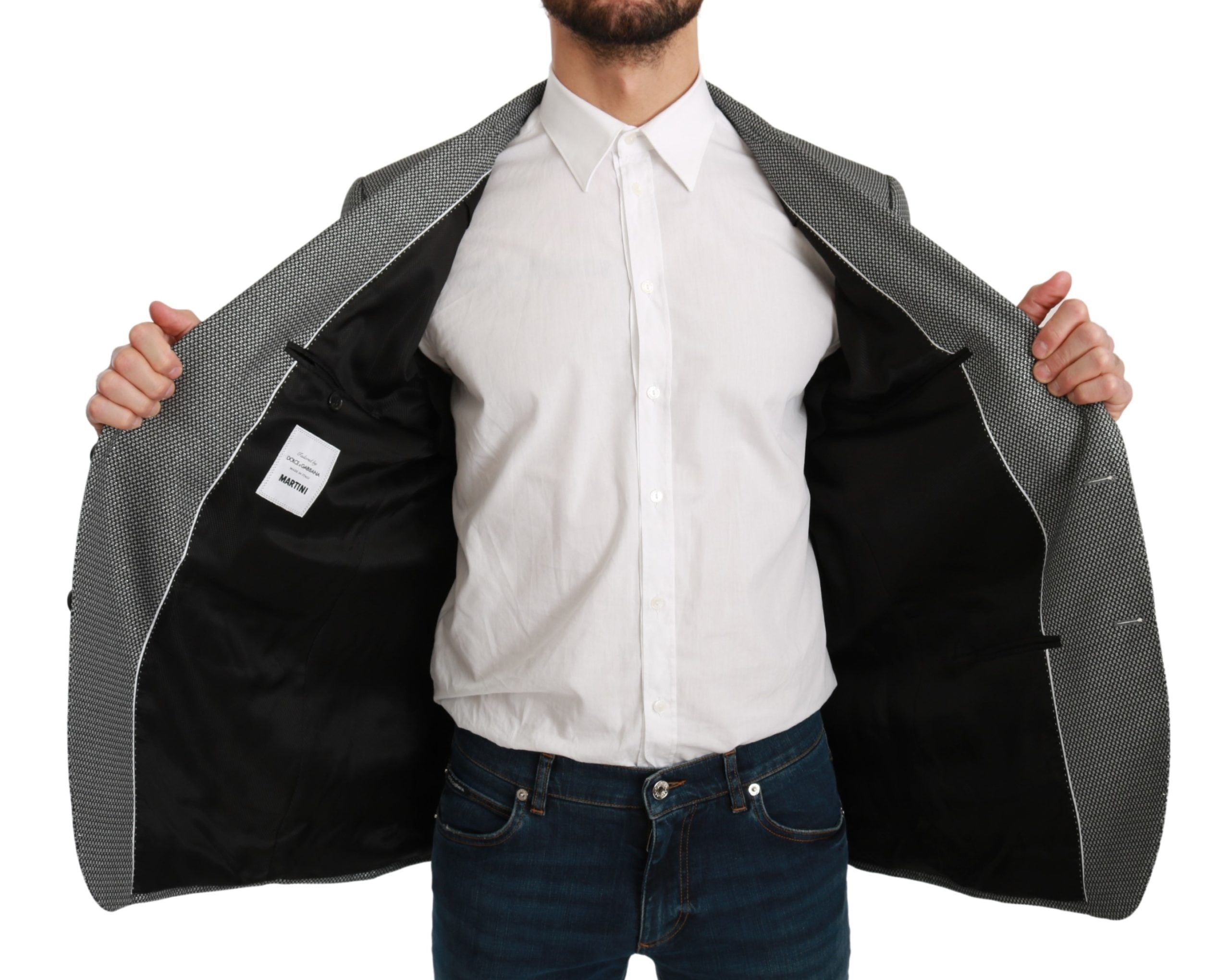 Dolce & Gabbana Eleganter Slim Fit Blazer mit grauem Fantasiemuster
