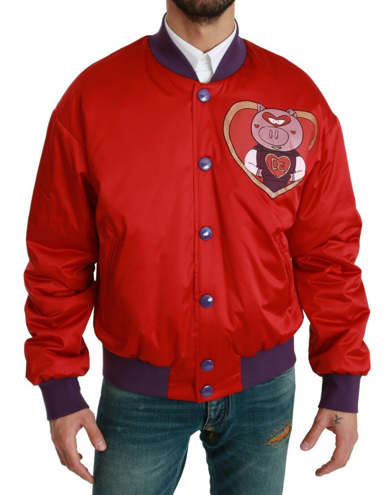 Dolce & Gabbana – Bomberjacke in leuchtendem Rot mit mehrfarbigem Motiv