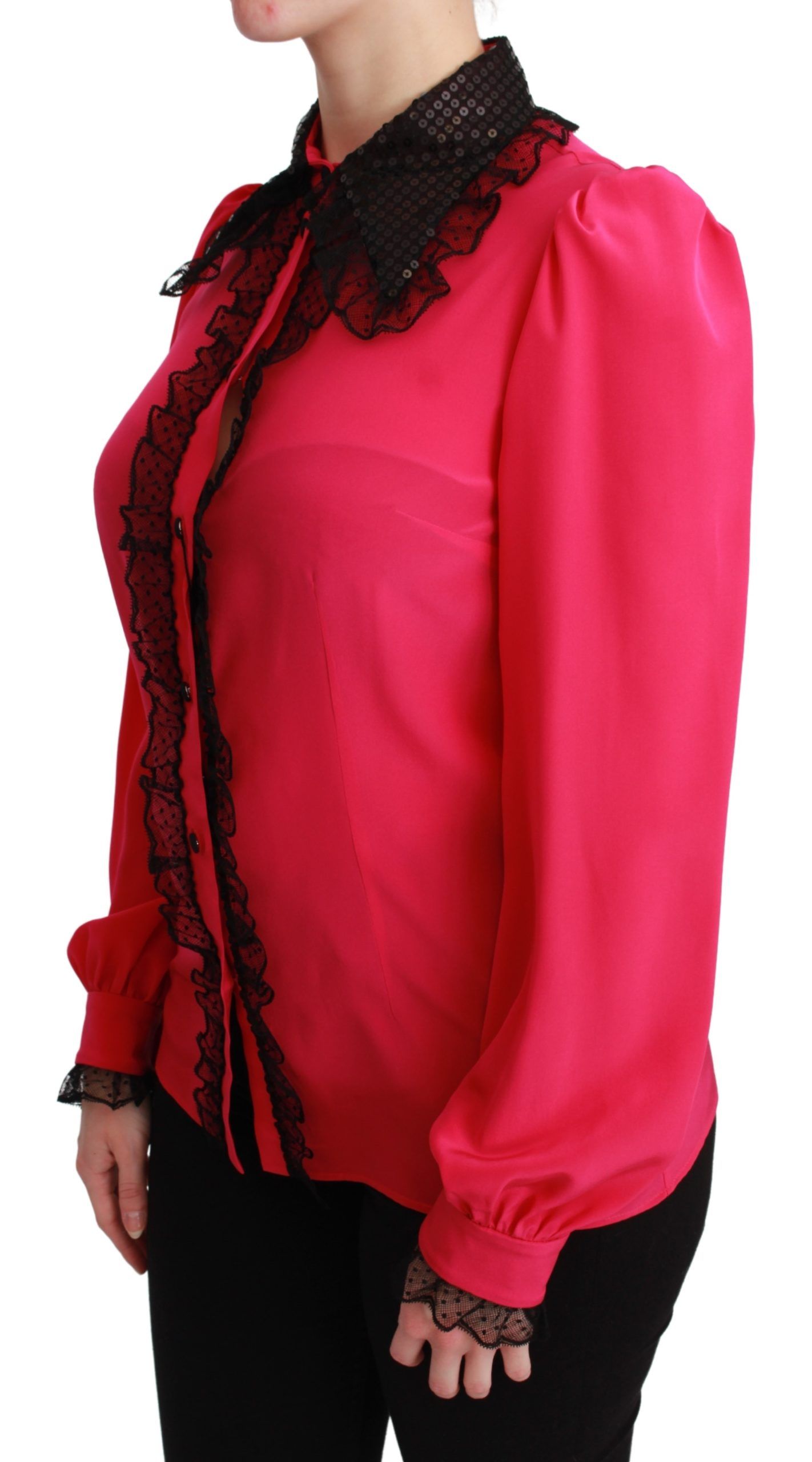 Dolce & Gabbana – Bluse aus Seidenmischung mit Spitzendetail in Rosa