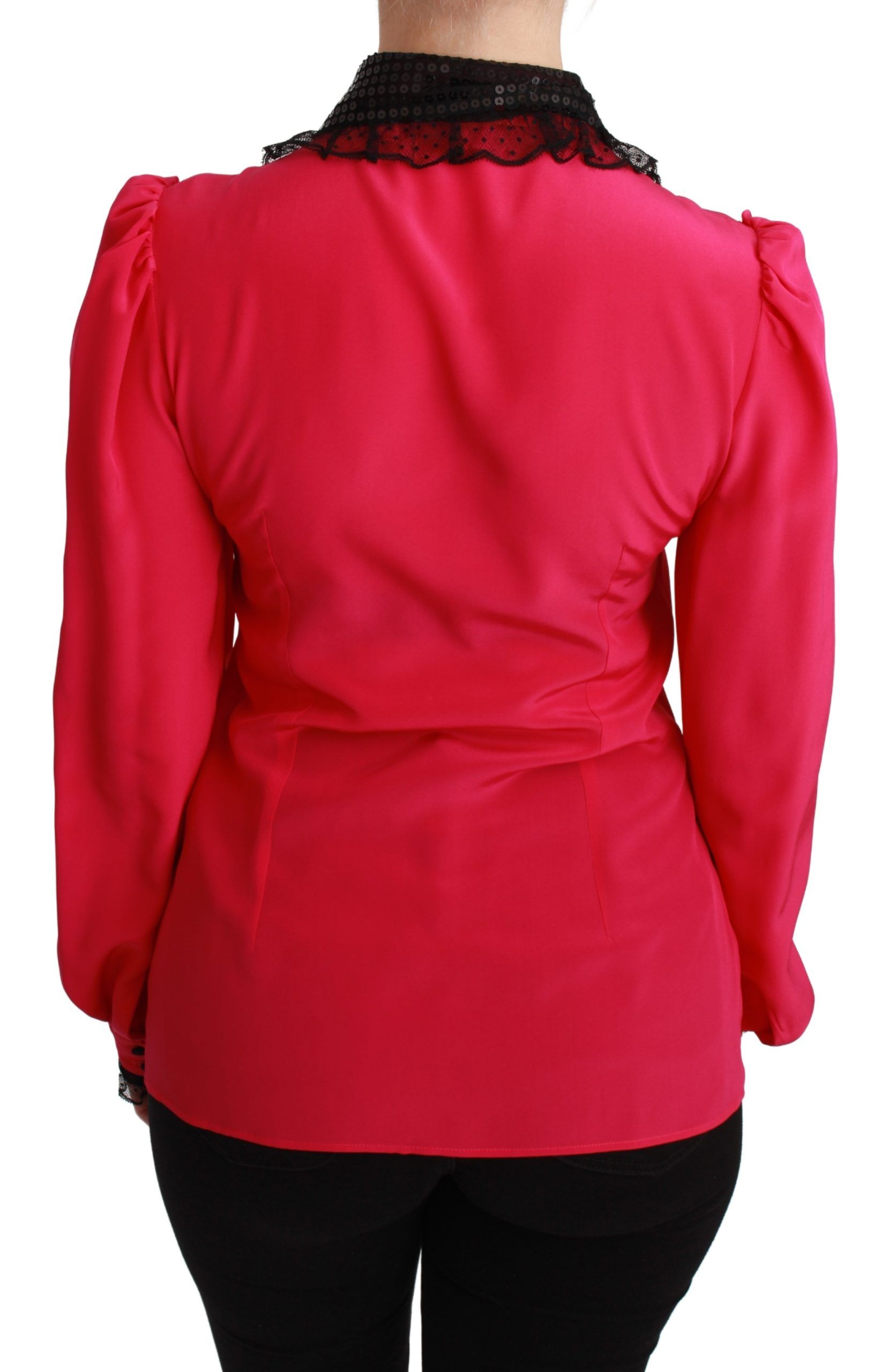 Dolce & Gabbana – Bluse aus Seidenmischung mit Spitzendetail in Rosa