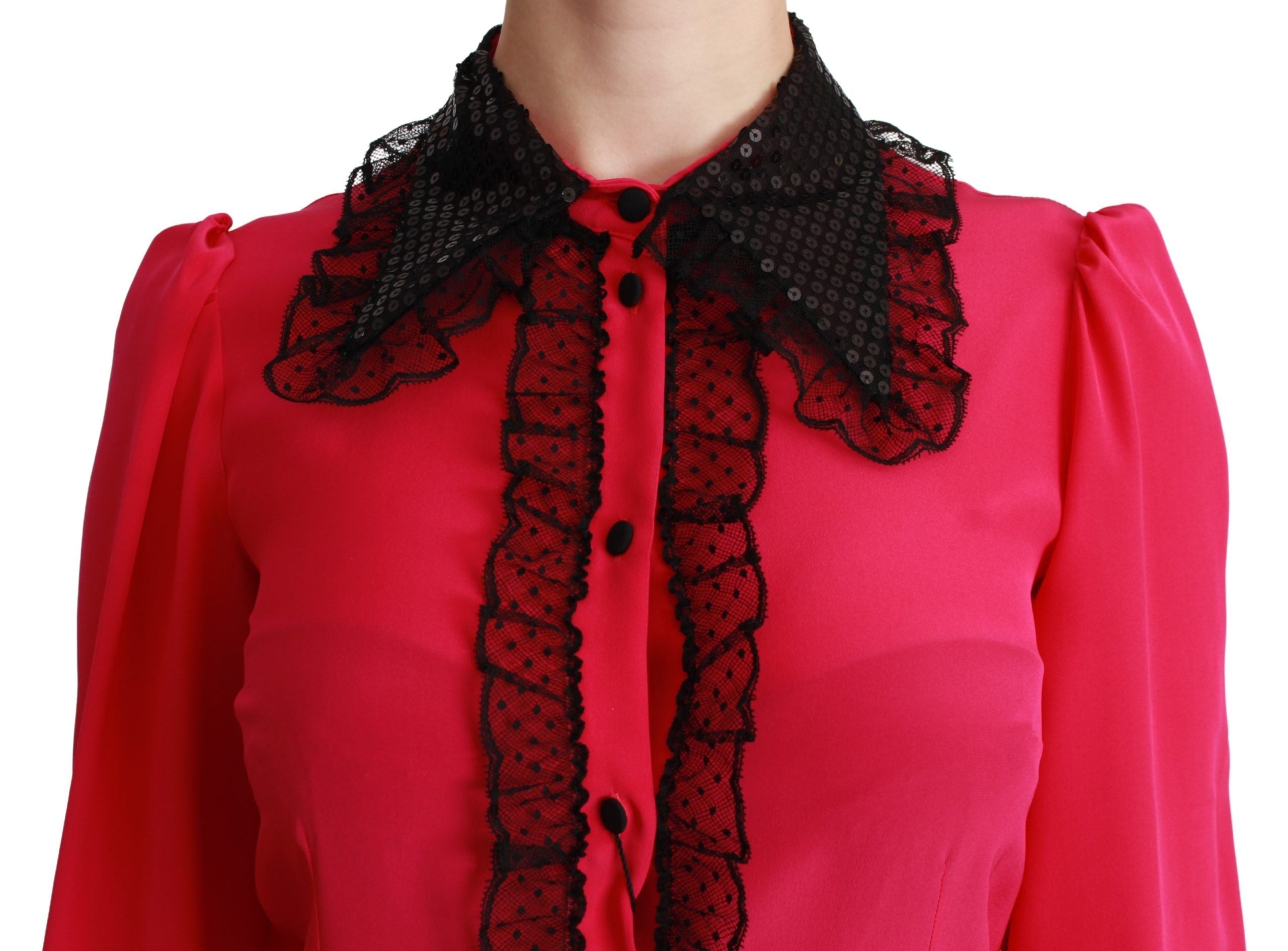 Dolce & Gabbana – Bluse aus Seidenmischung mit Spitzendetail in Rosa
