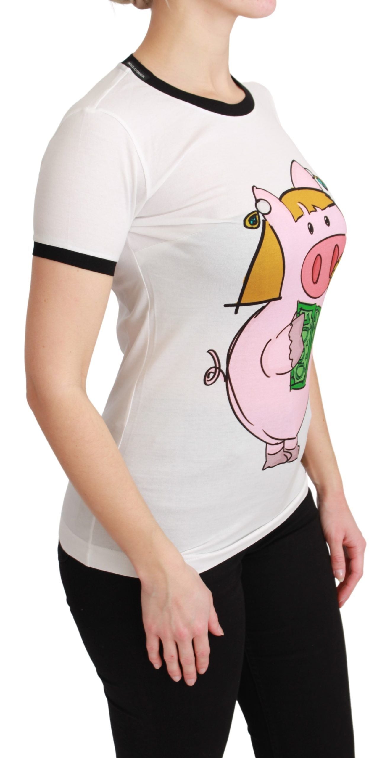 Dolce & Gabbana Tricou elegant alb din bumbac cu guler rotund și motiv
