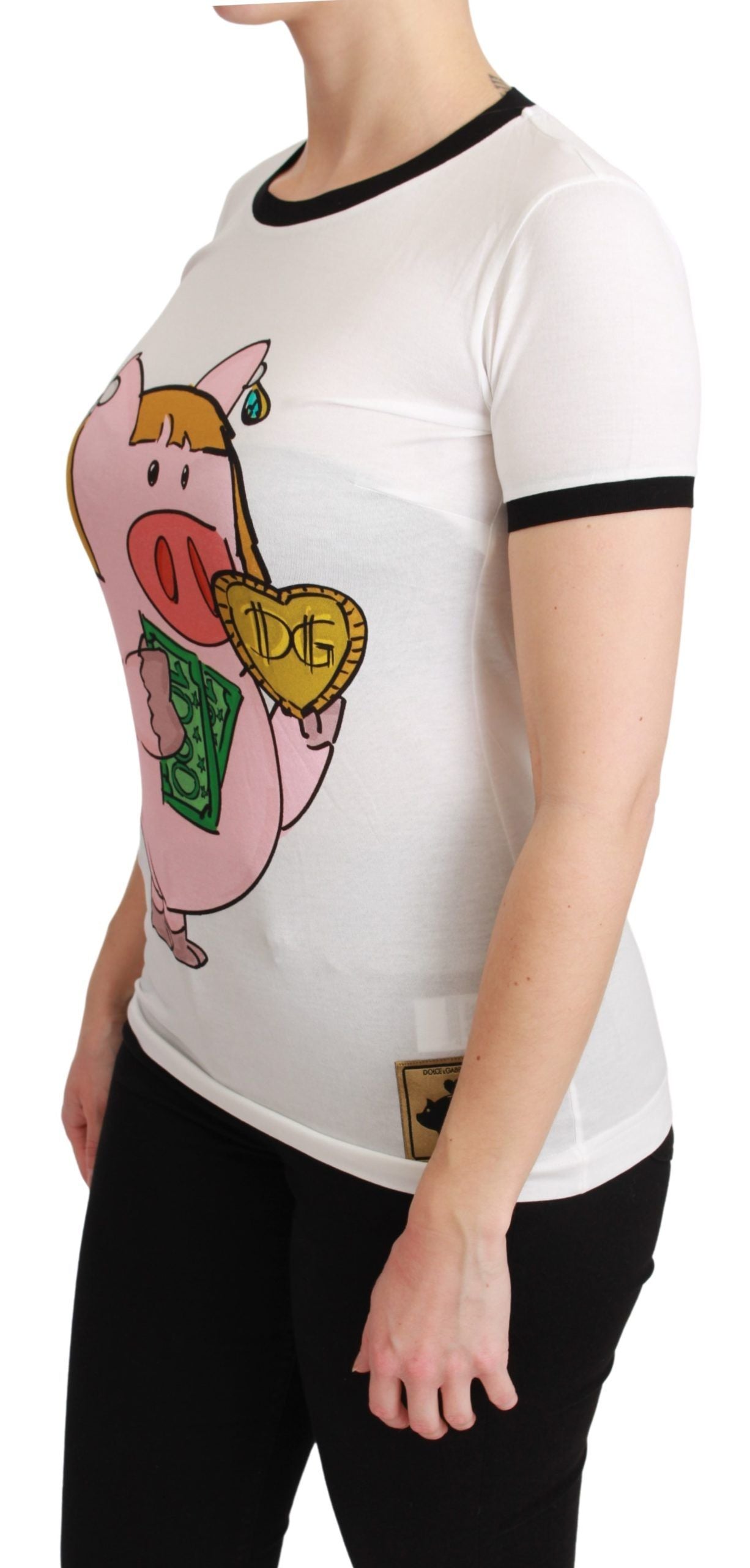 Dolce & Gabbana Tricou elegant alb din bumbac cu guler rotund și motiv