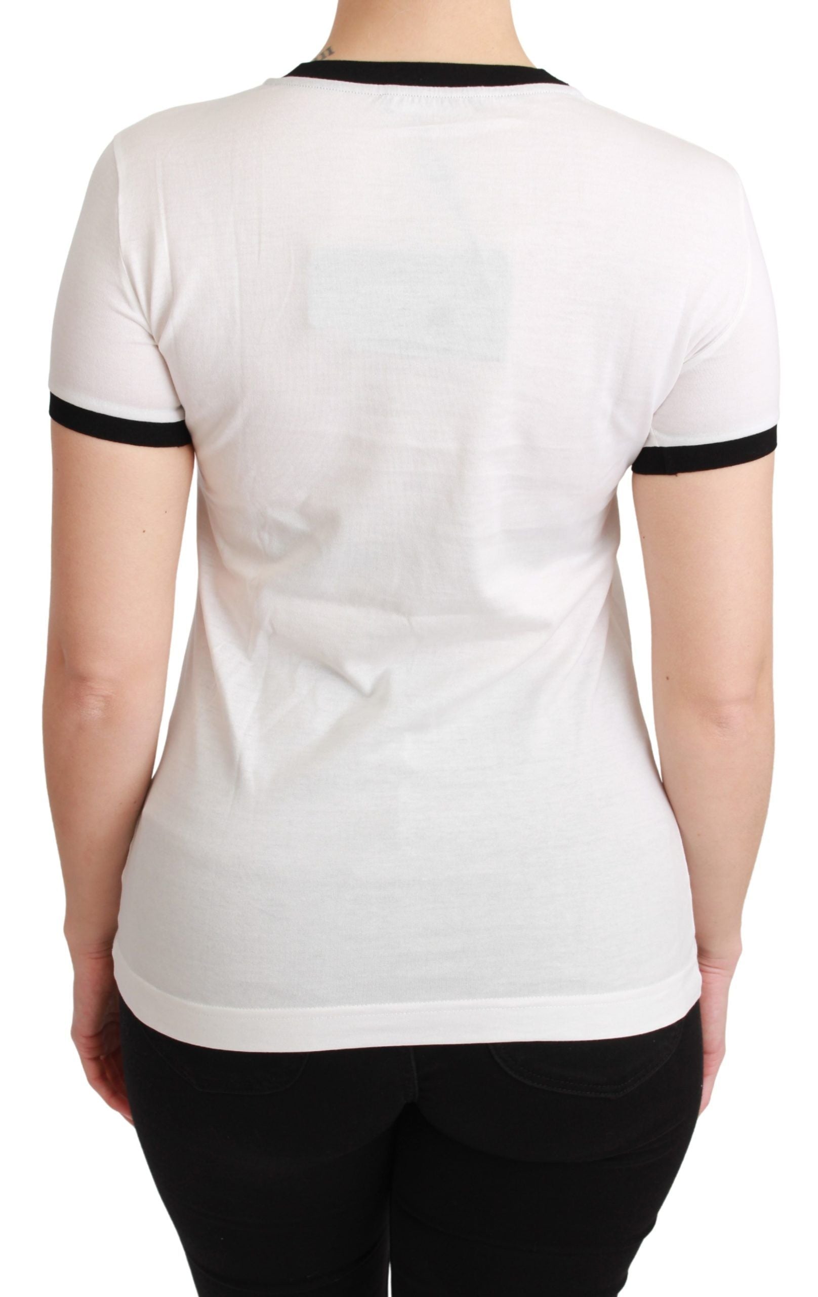 Dolce & Gabbana Tricou elegant alb din bumbac cu guler rotund și motiv