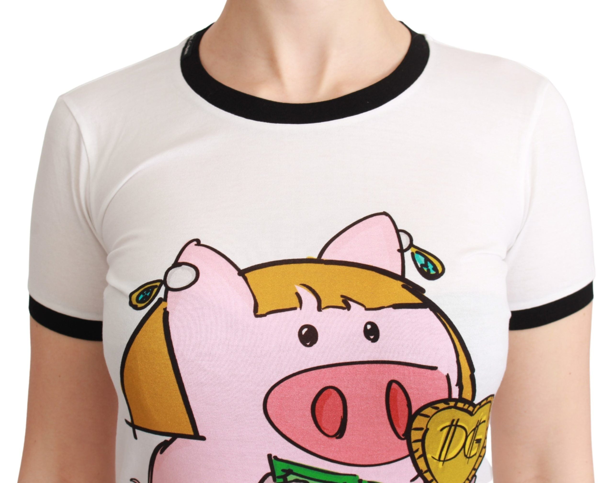 Dolce & Gabbana Tricou elegant alb din bumbac cu guler rotund și motiv