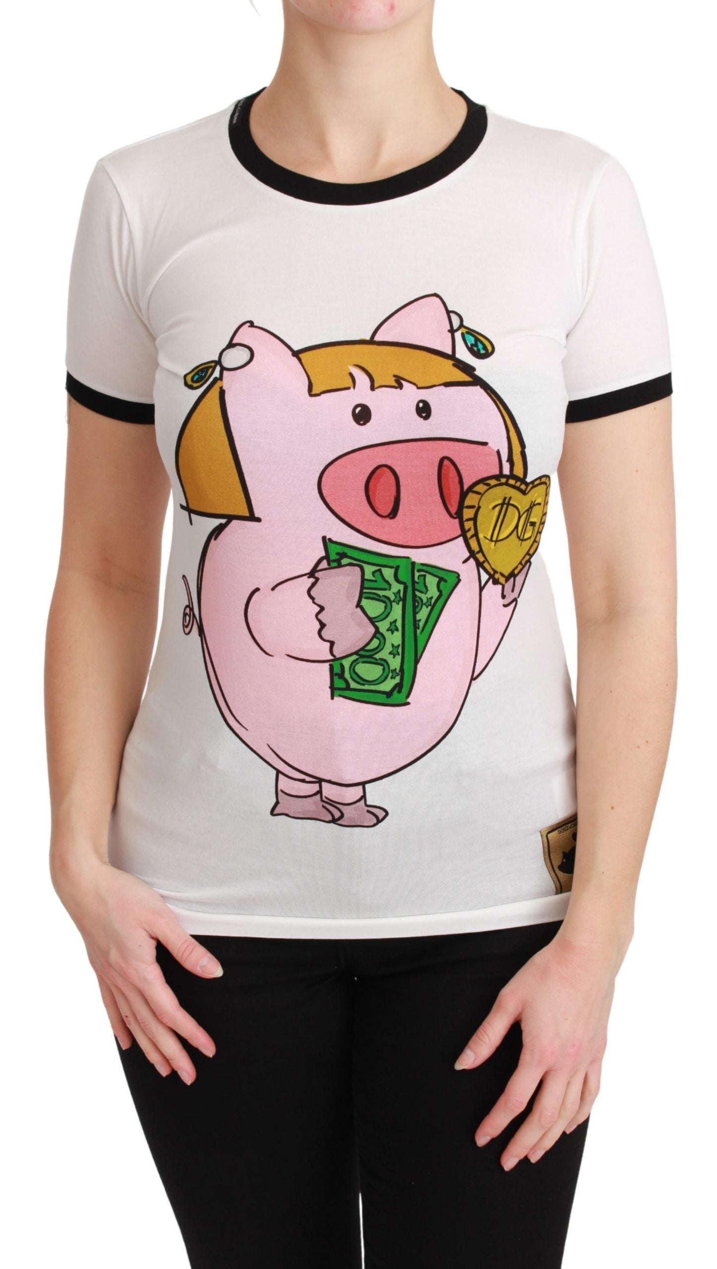 Dolce & Gabbana Tricou elegant alb din bumbac cu guler rotund și motiv