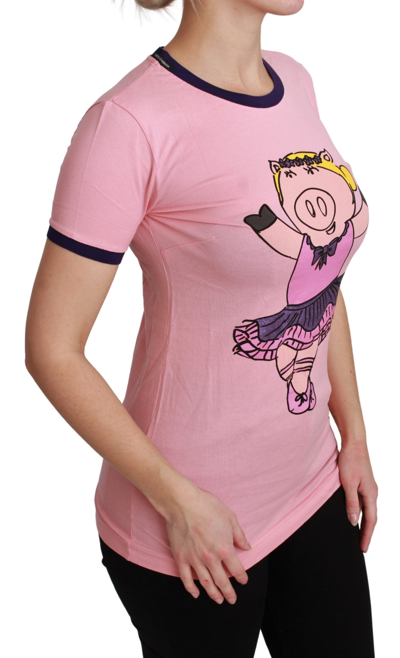 Tricou Dolce & Gabbana roz cu guler rotund și imprimeu Anul porcului