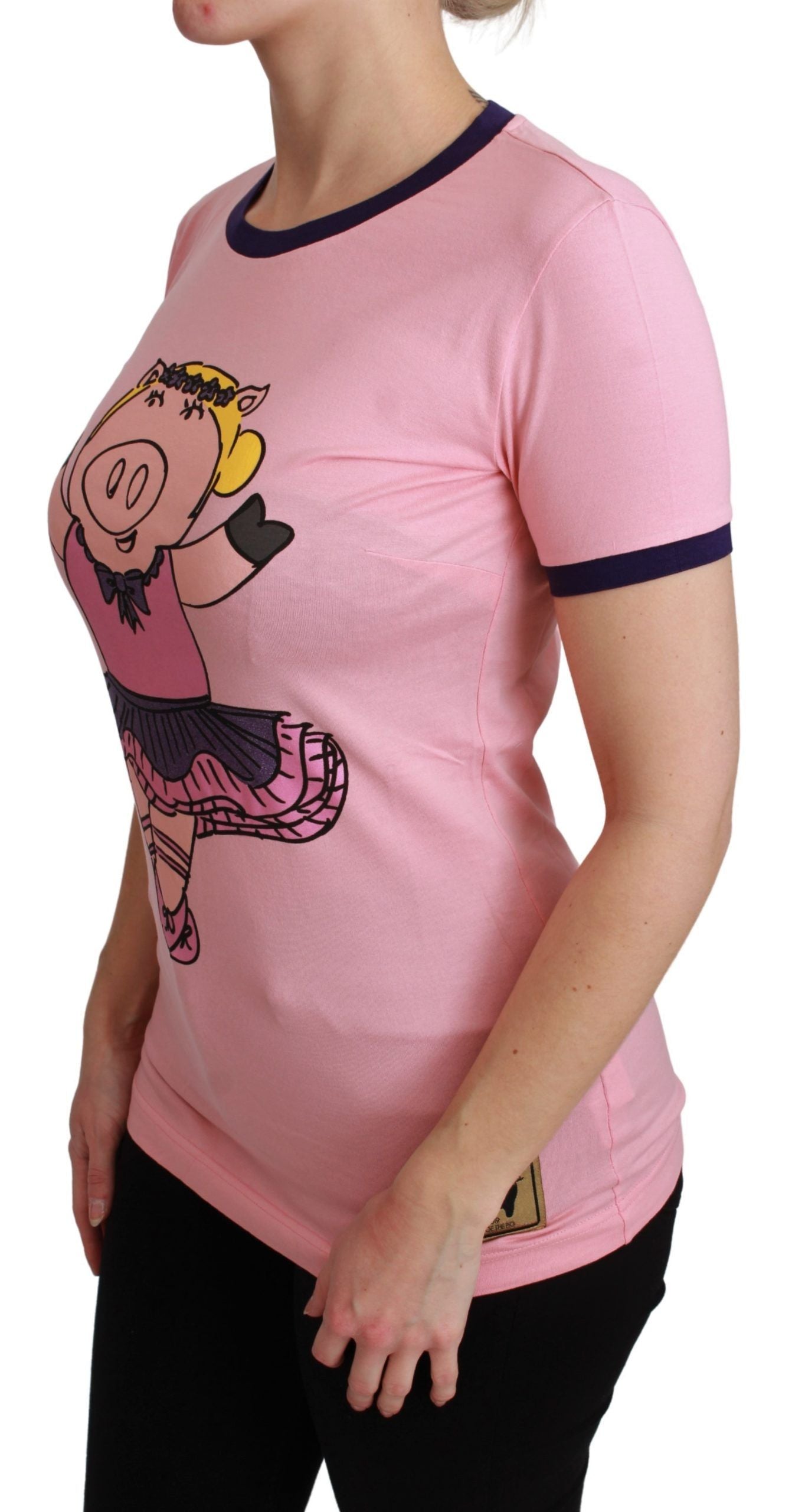 Tricou Dolce & Gabbana roz cu guler rotund și imprimeu Anul porcului