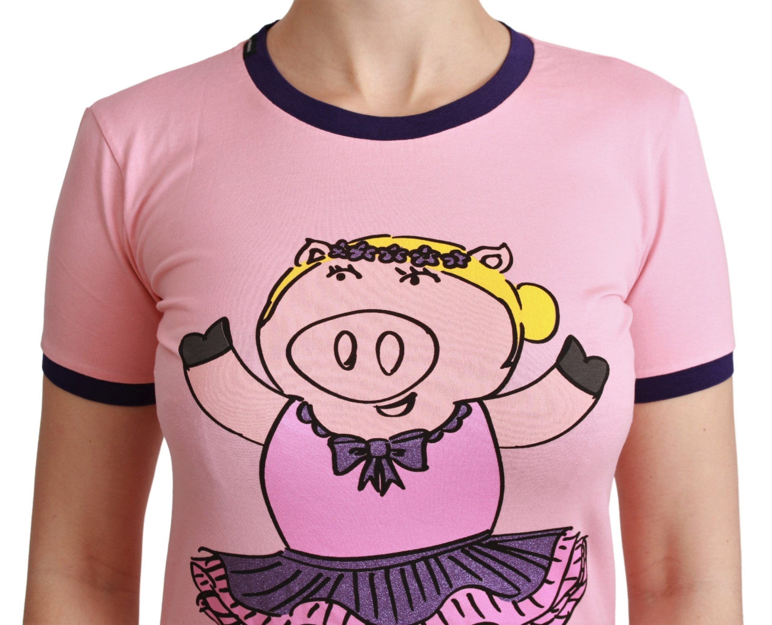 Tricou Dolce & Gabbana roz cu guler rotund și imprimeu Anul porcului