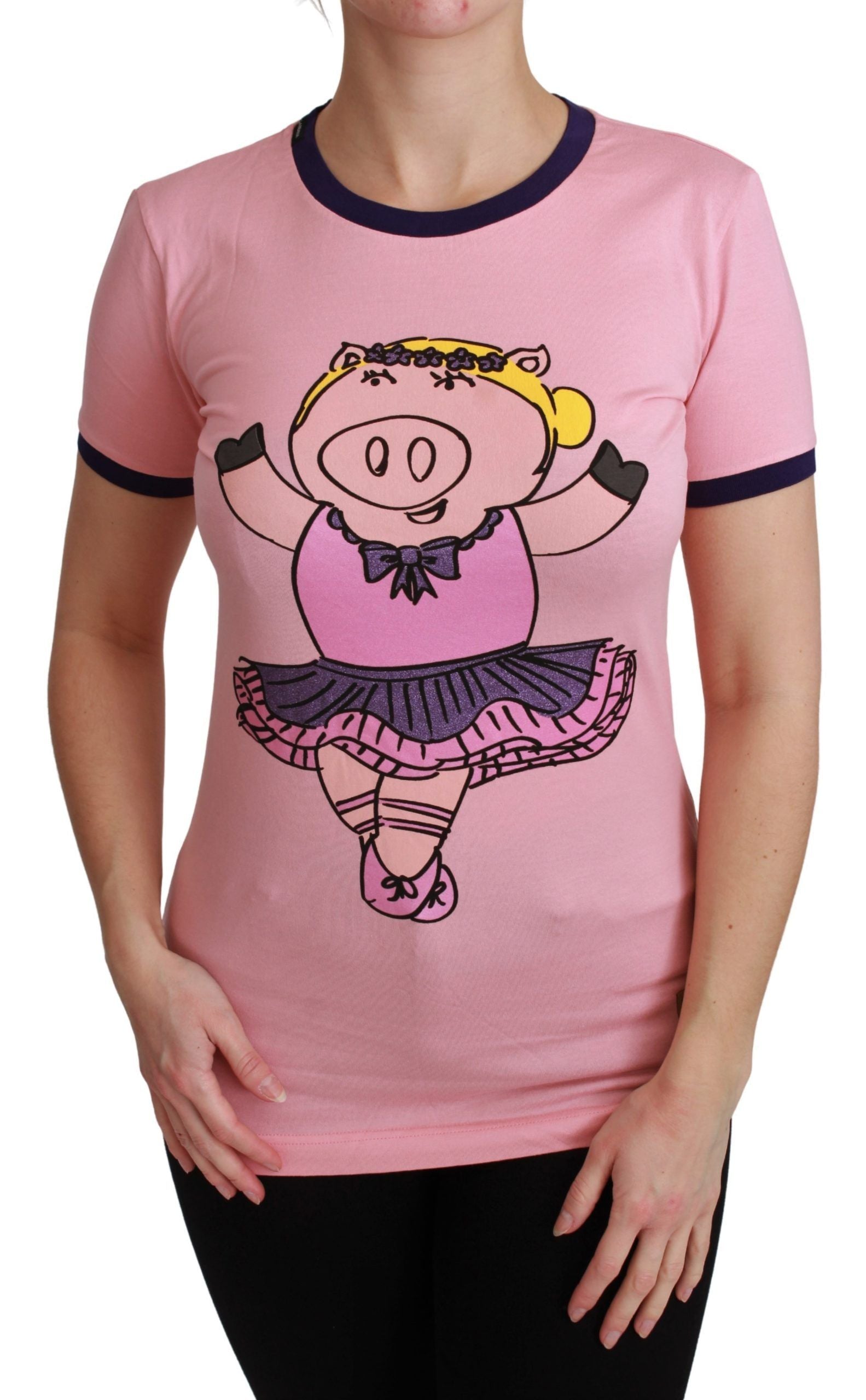 Tricou Dolce & Gabbana roz cu guler rotund și imprimeu Anul porcului