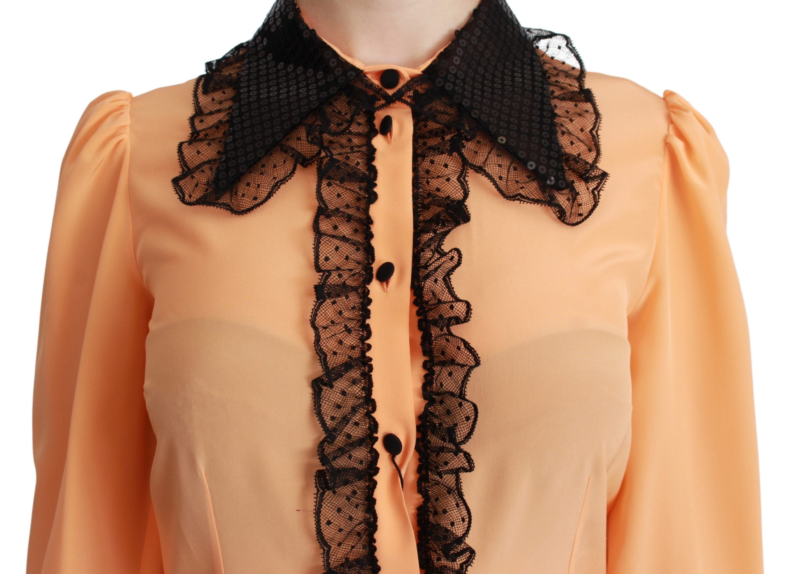 Dolce & Gabbana – Gelbe Bluse aus Seidenmischung mit Paillettenkragen