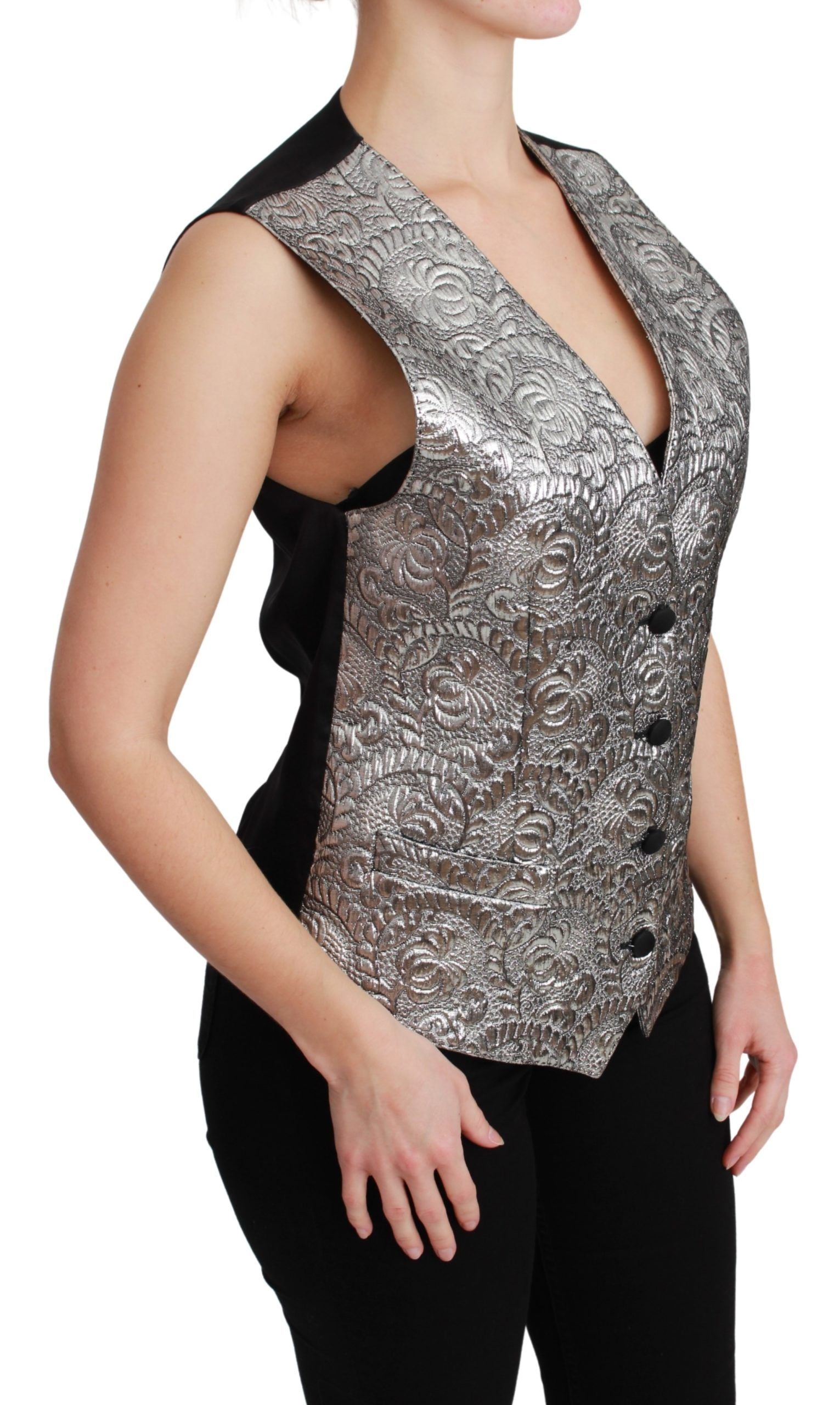 Dolce & Gabbana Elegante silberne ärmellose Brokatweste