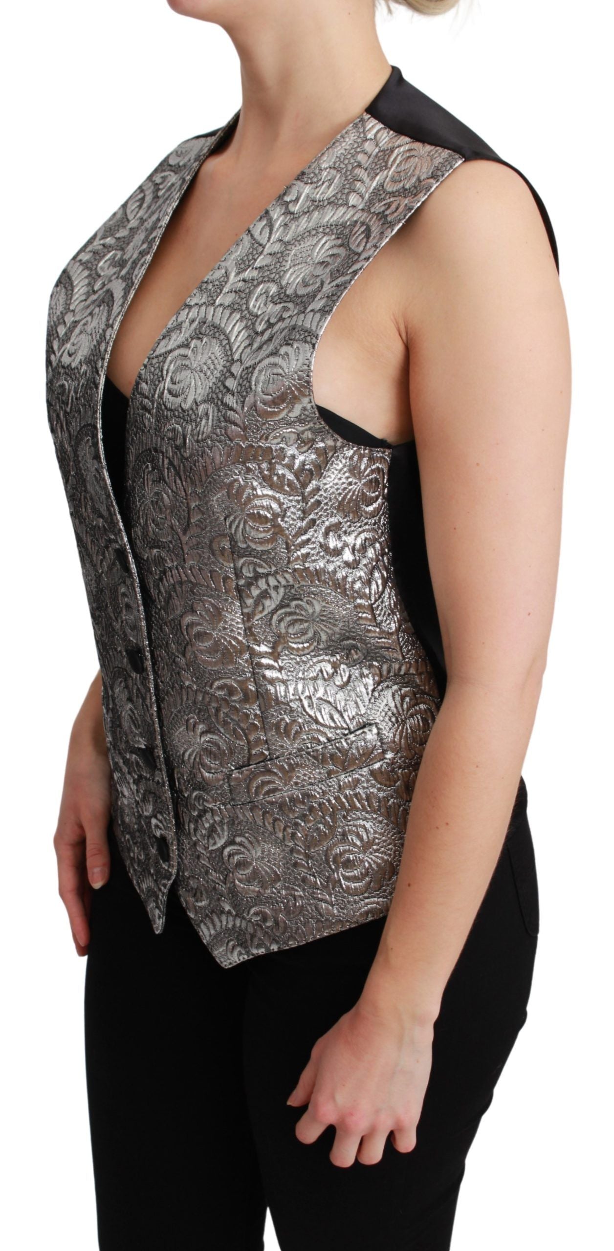 Dolce & Gabbana Elegante silberne ärmellose Brokatweste