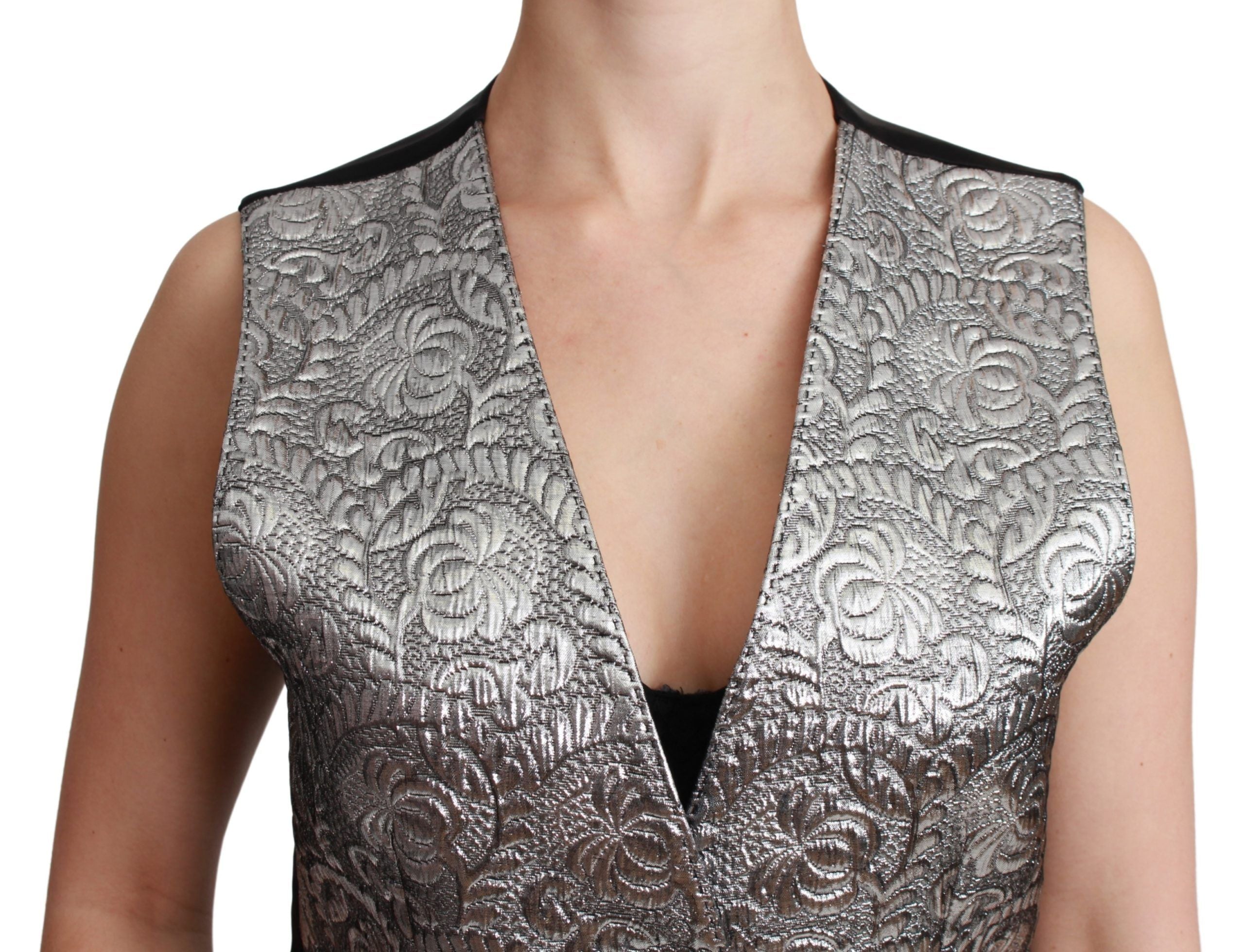 Dolce & Gabbana Elegante silberne ärmellose Brokatweste