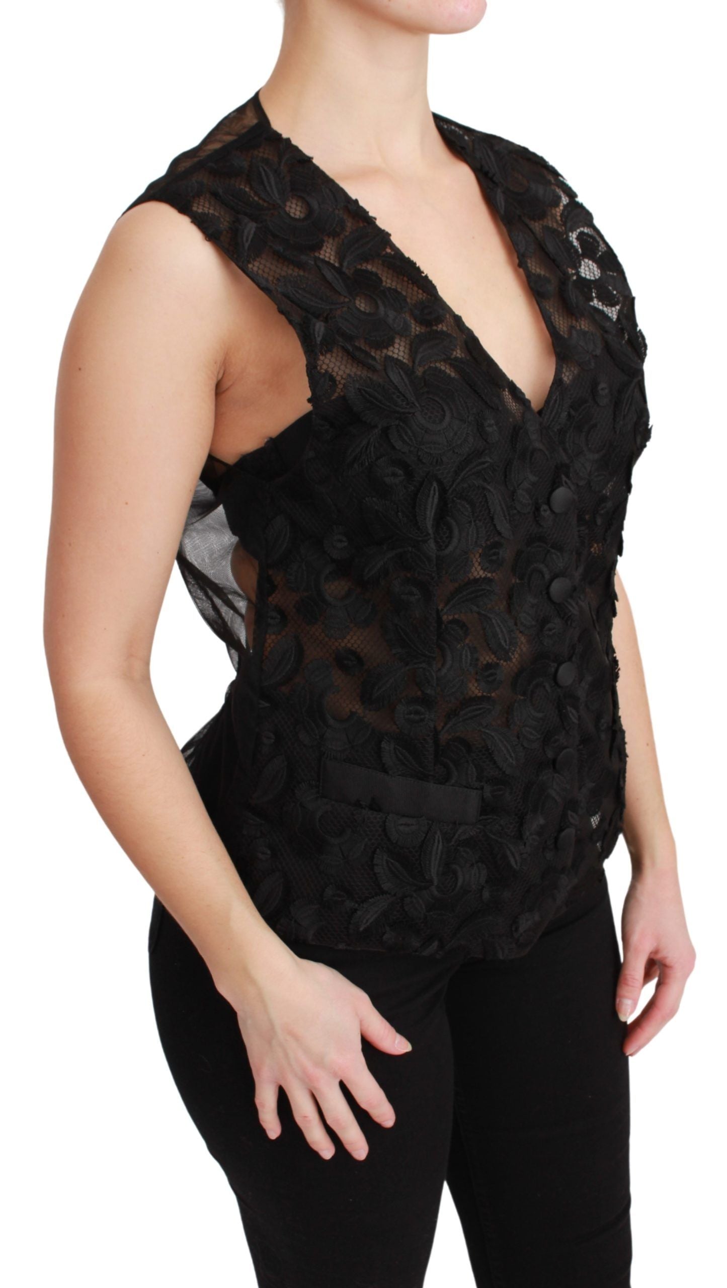 Vestă elegantă Dolce & Gabbana cu imprimeu floral negru din amestec de mătase